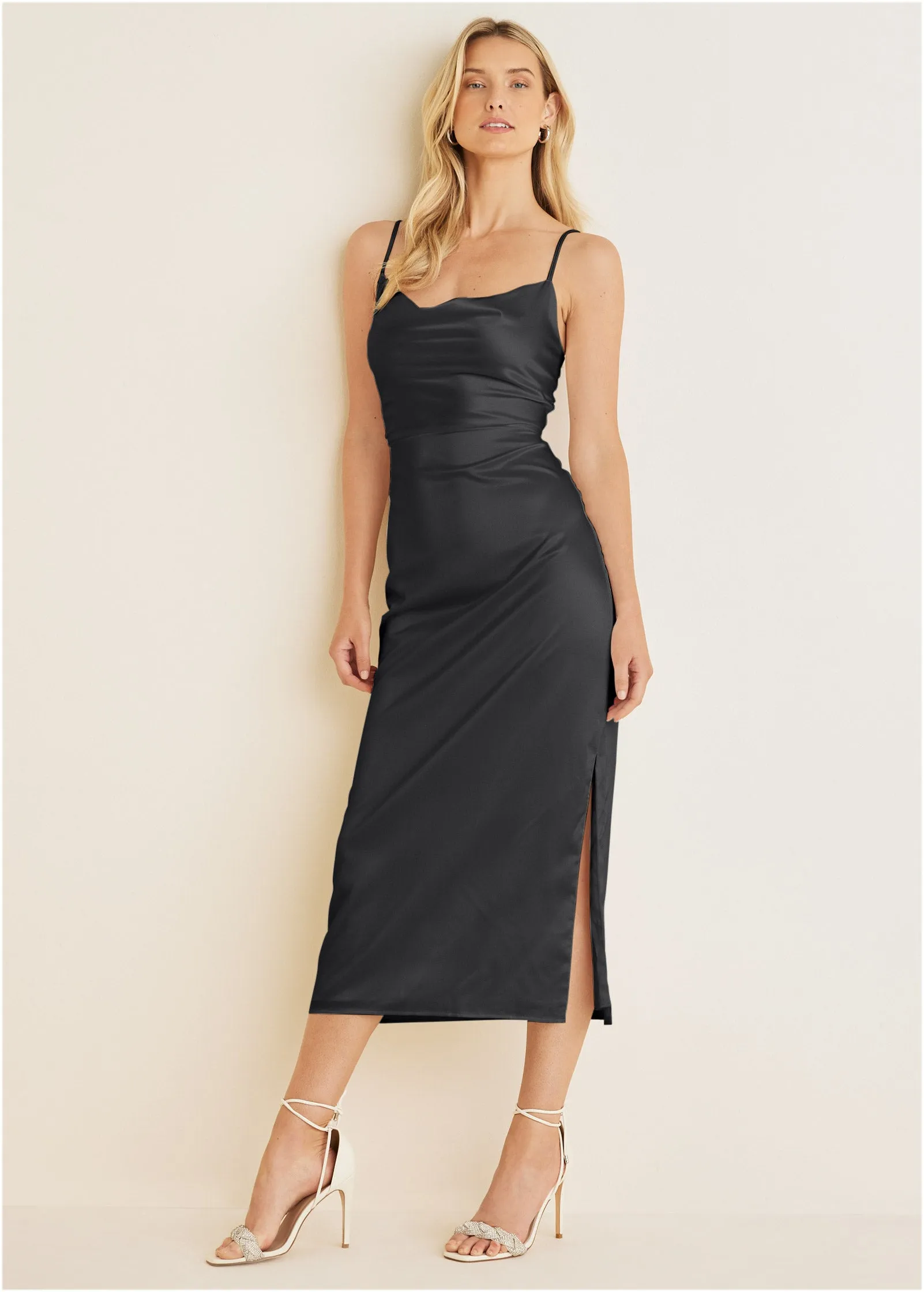 Cowl Neck Slip Dress - Black