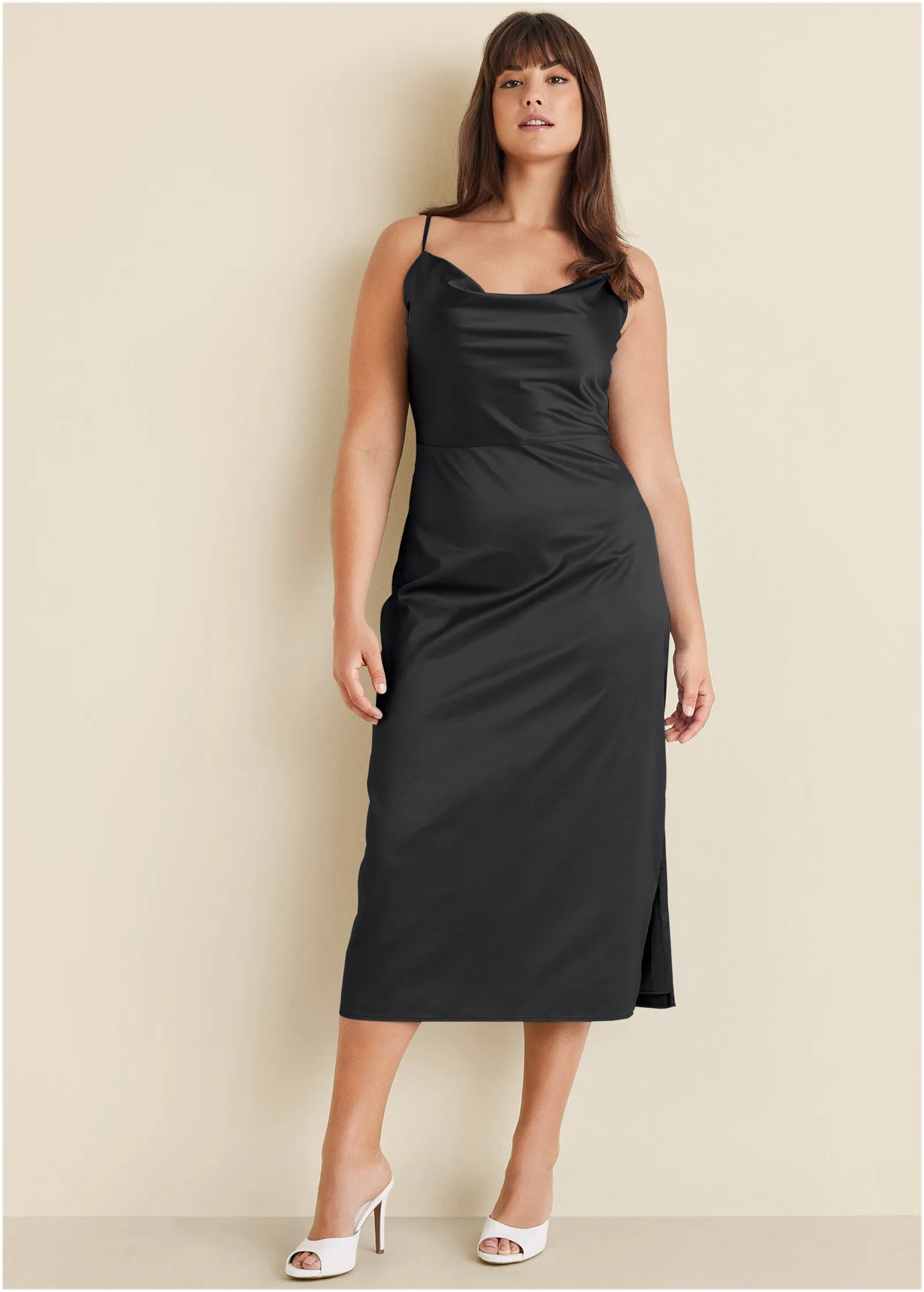 Cowl Neck Slip Dress - Black