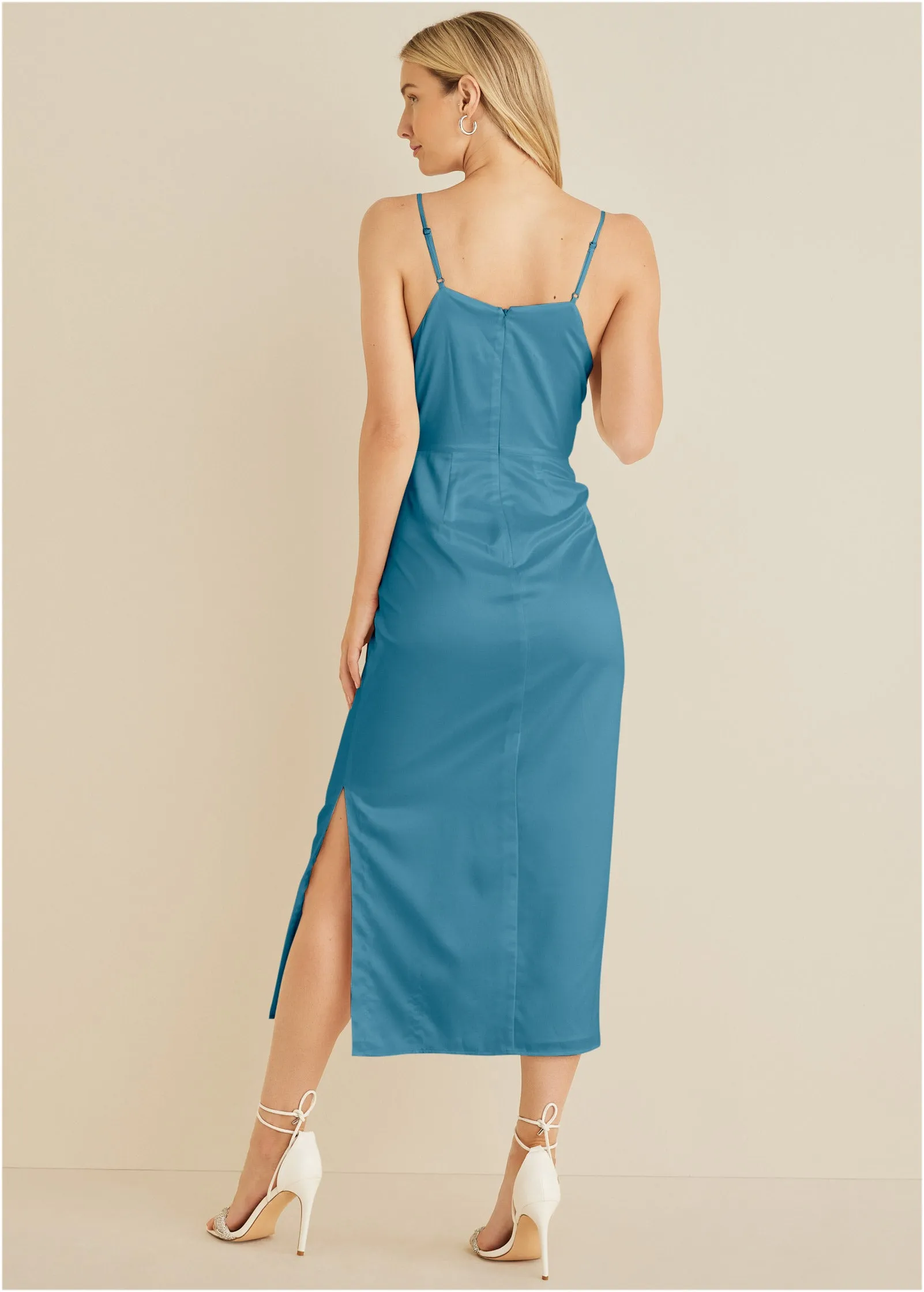 Cowl Neck Slip Dress - Blue