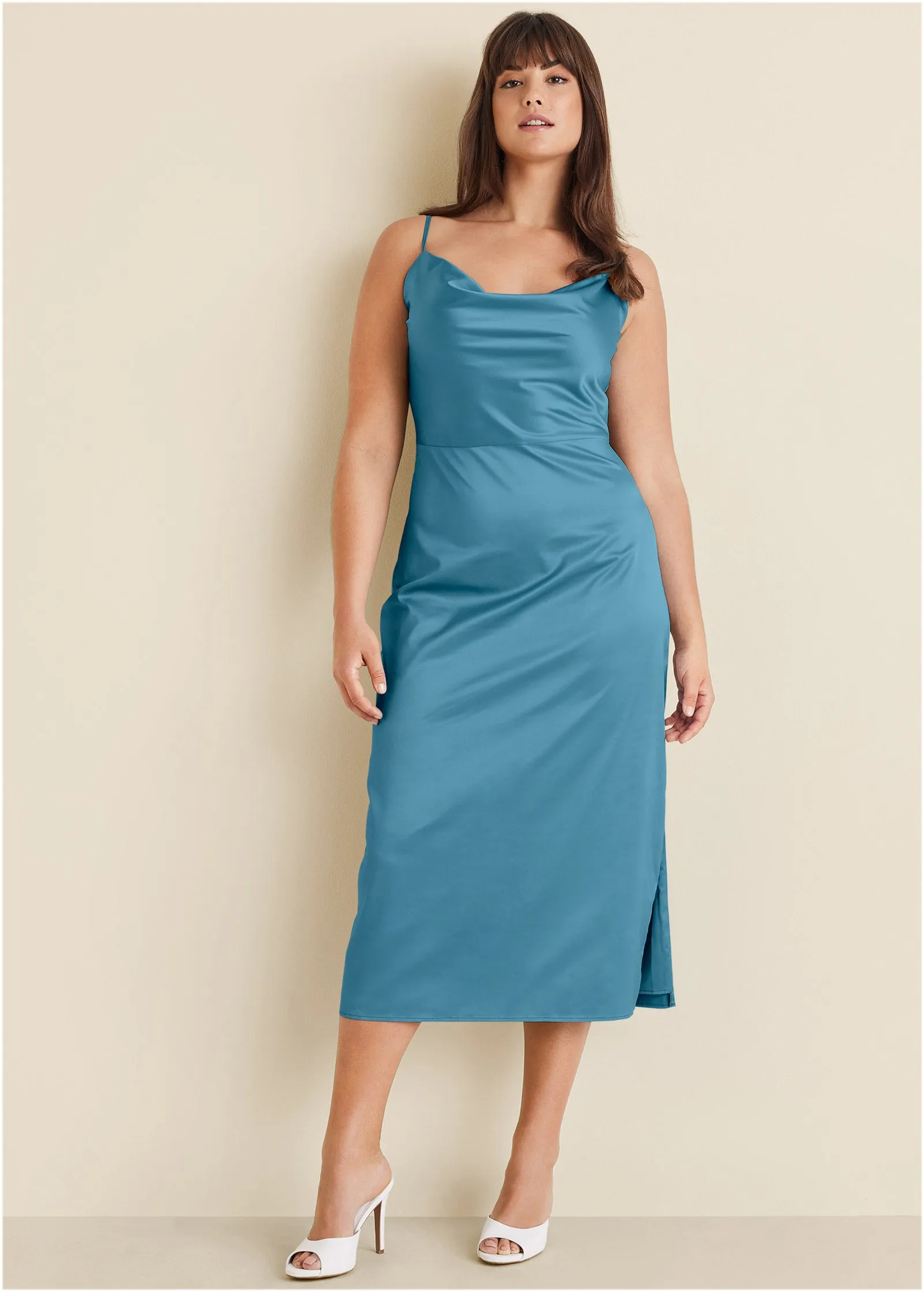 Cowl Neck Slip Dress - Blue