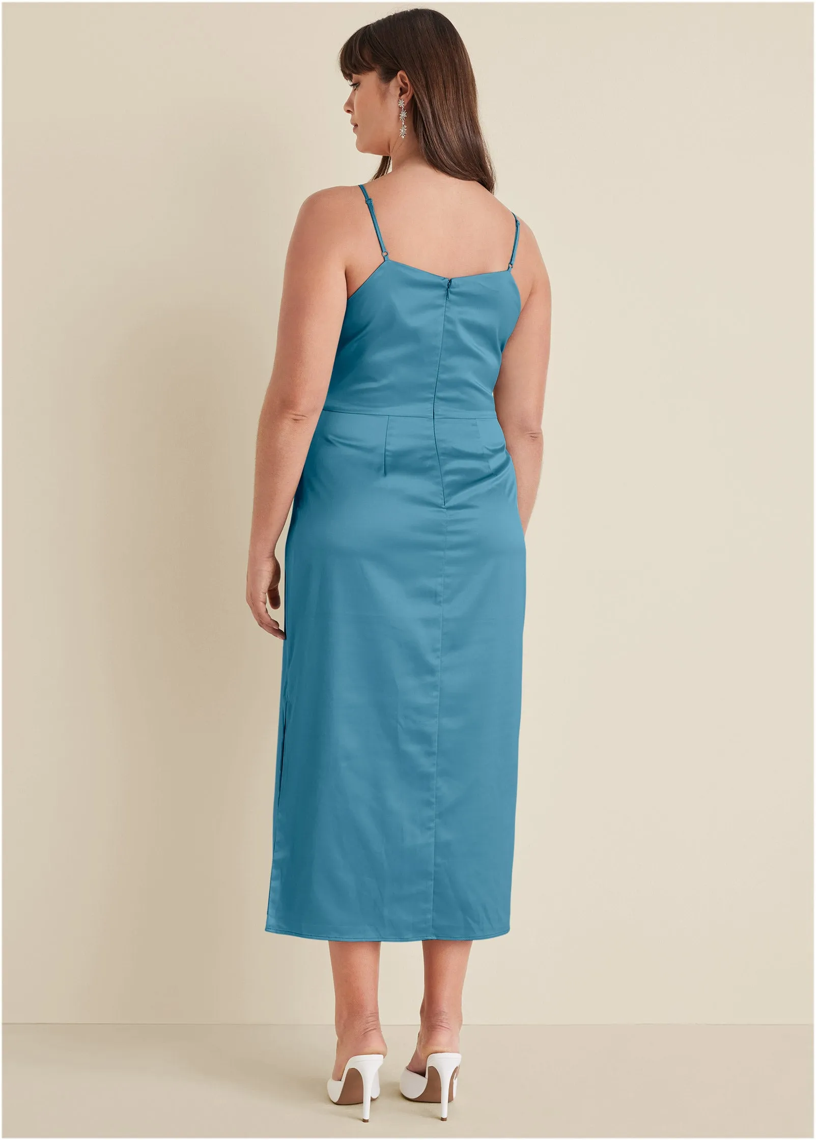 Cowl Neck Slip Dress - Blue