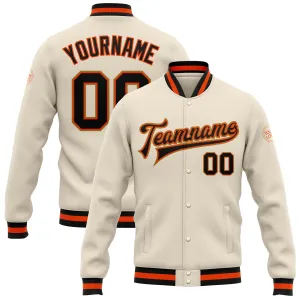 Custom Cream Black Orange-Old Gold Bomber Full-Snap Varsity Letterman Jacket