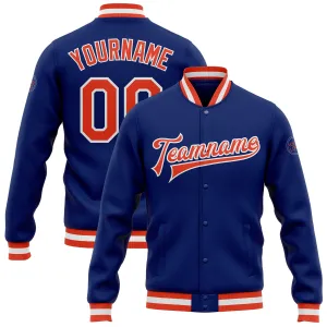 Custom Royal Orange-White Bomber Full-Snap Varsity Letterman Jacket