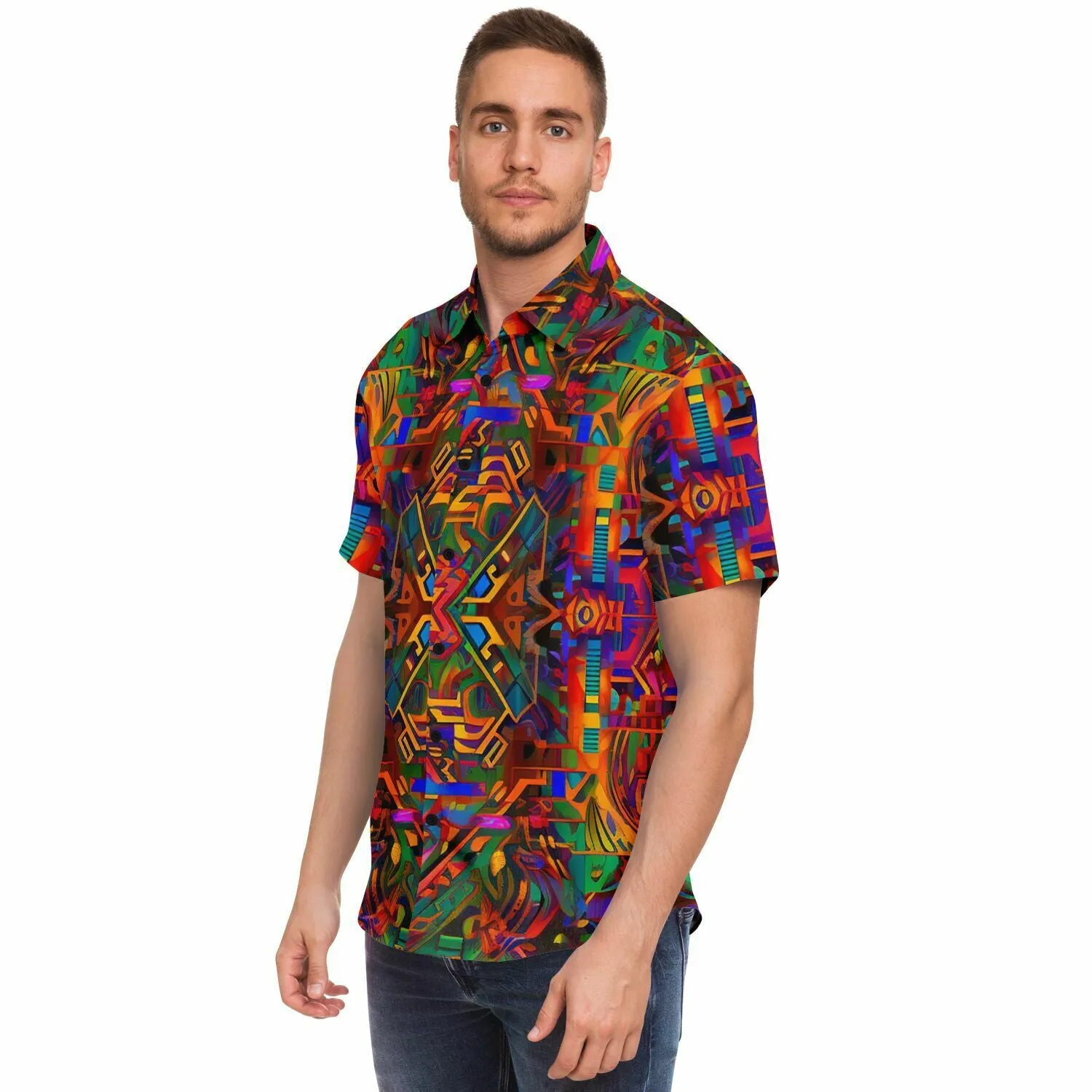 CYBER MANDALA Short Sleeve Button Down Shirt | LACHLAN WARDLAW x ACIDMATH AI