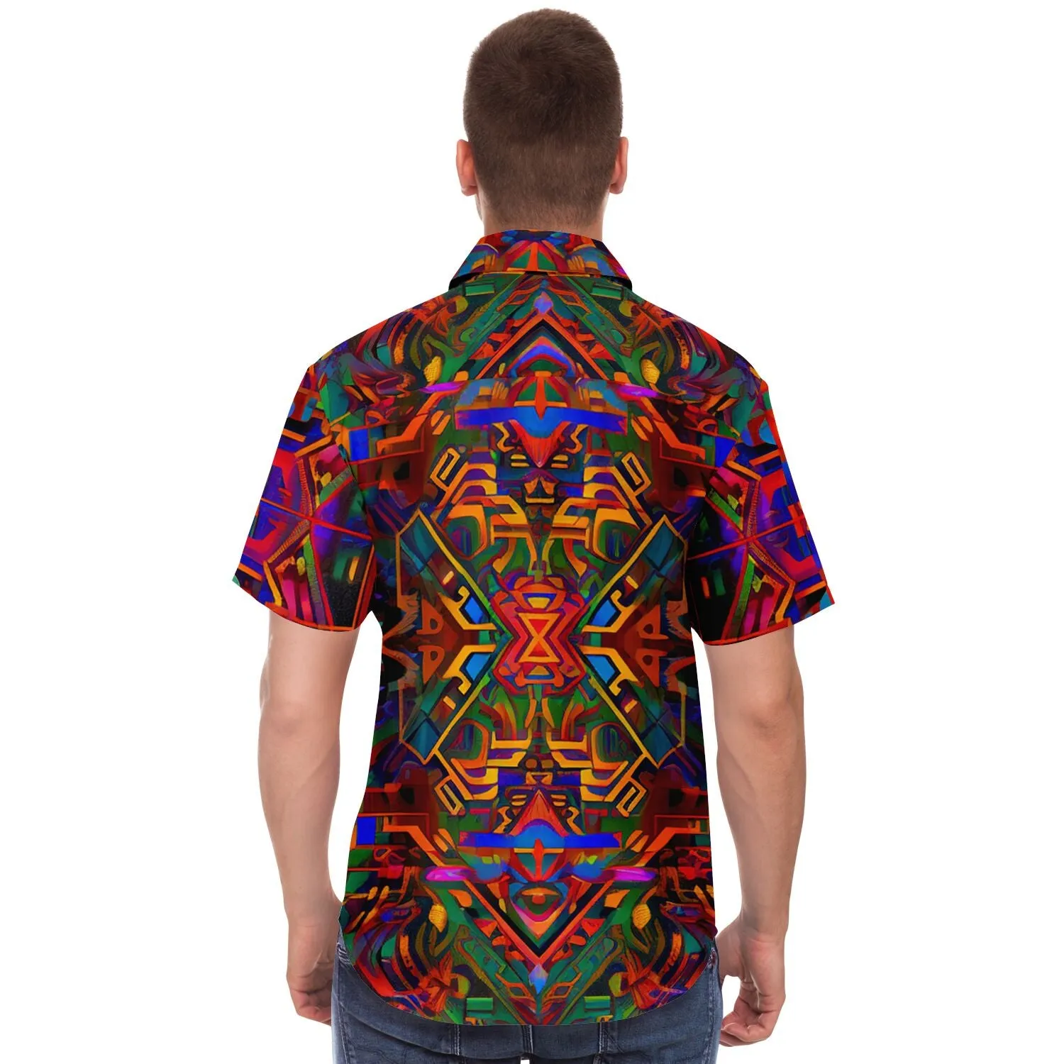 CYBER MANDALA Short Sleeve Button Down Shirt | LACHLAN WARDLAW x ACIDMATH AI