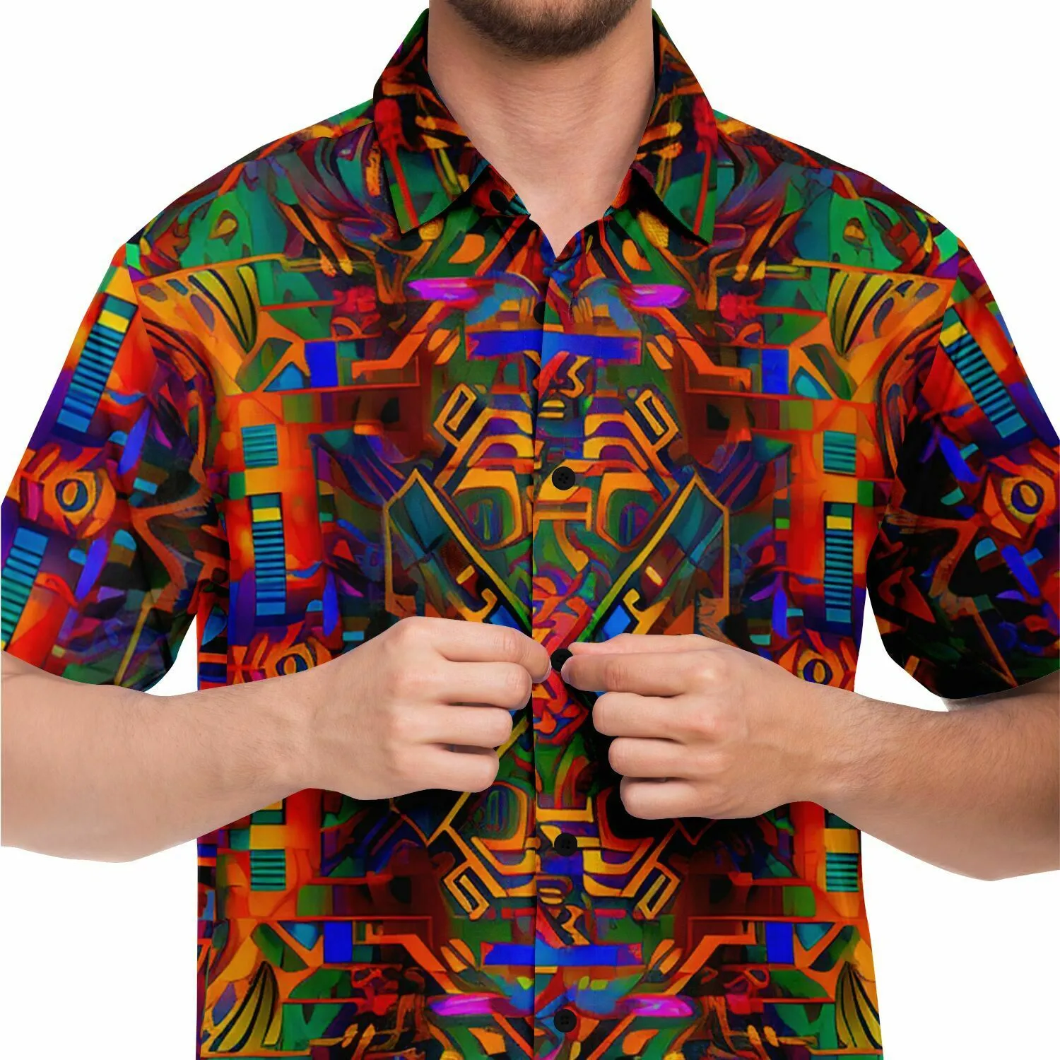 CYBER MANDALA Short Sleeve Button Down Shirt | LACHLAN WARDLAW x ACIDMATH AI