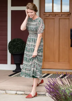 Dark Green Smocked Tiered Midi Dress - FINAL SALE