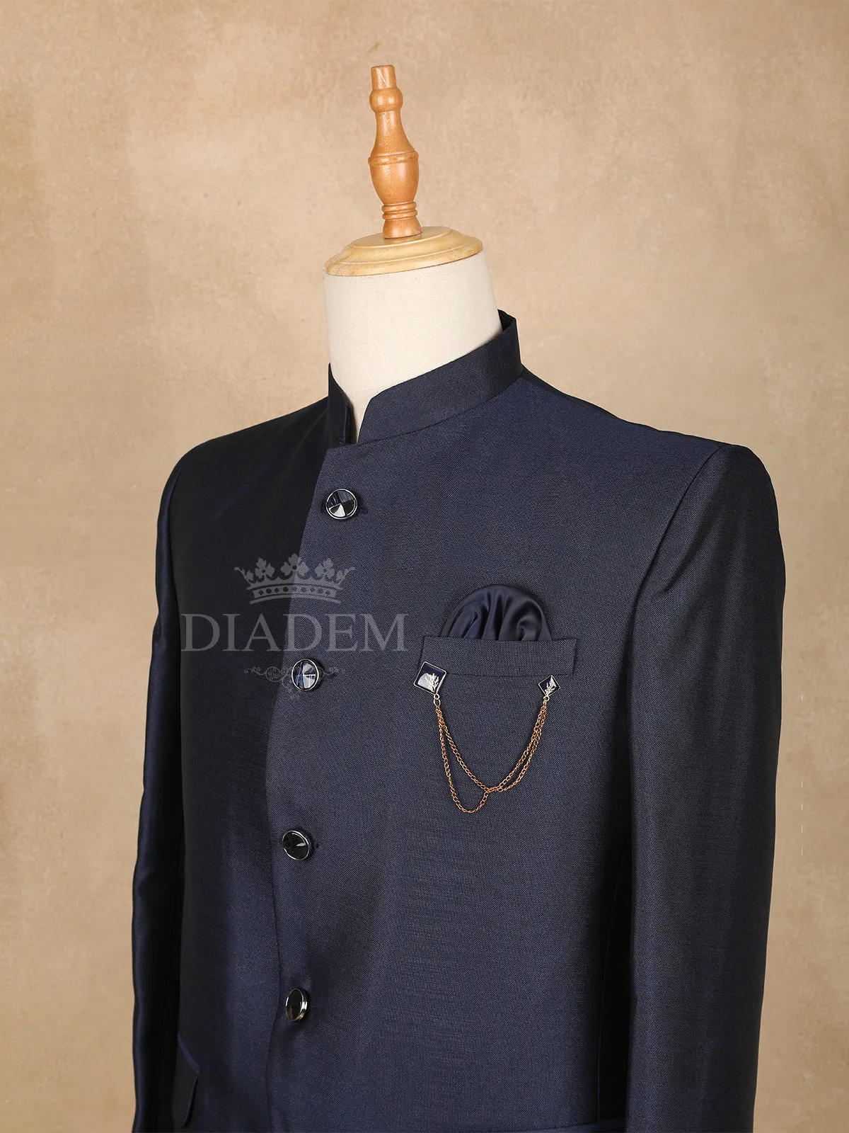 Dark Navy Blue Solid Jodhpuri Men's Suit