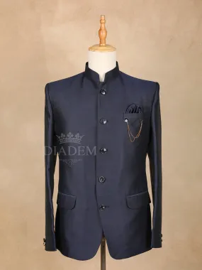 Dark Navy Blue Solid Jodhpuri Men's Suit