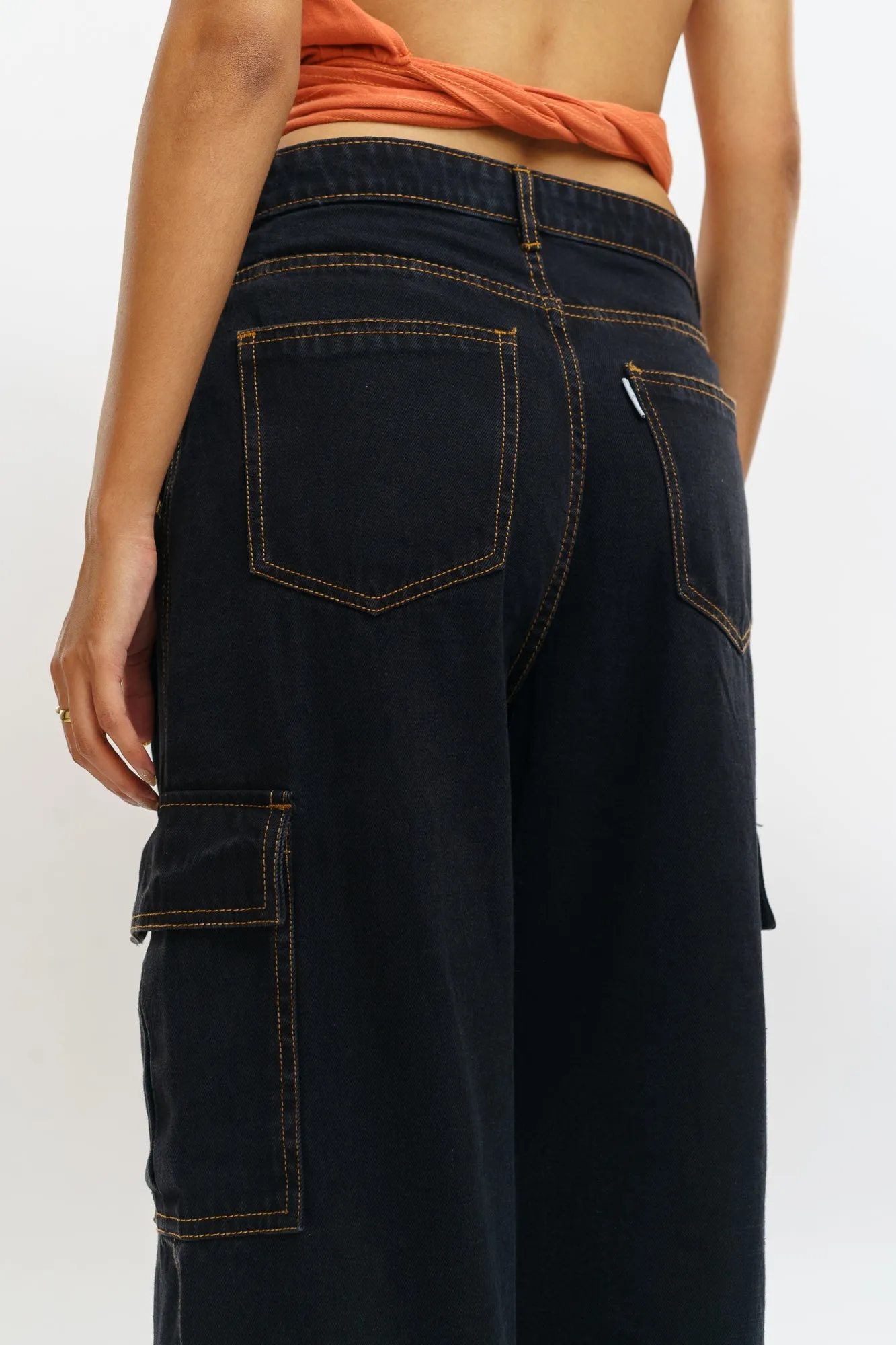 Denim Contrast Stitch Baggy Cargo