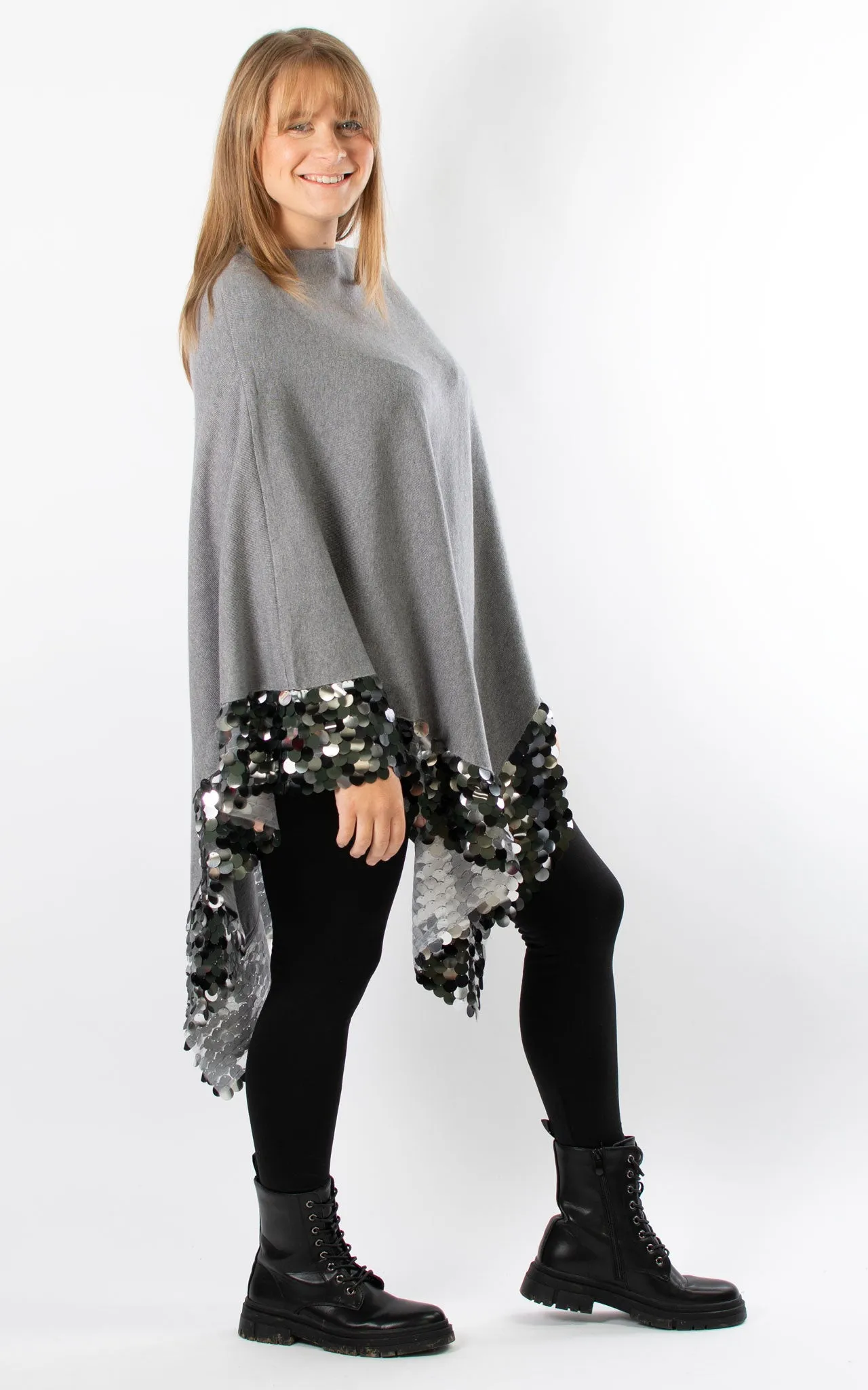 Denise Trim Poncho | Grey