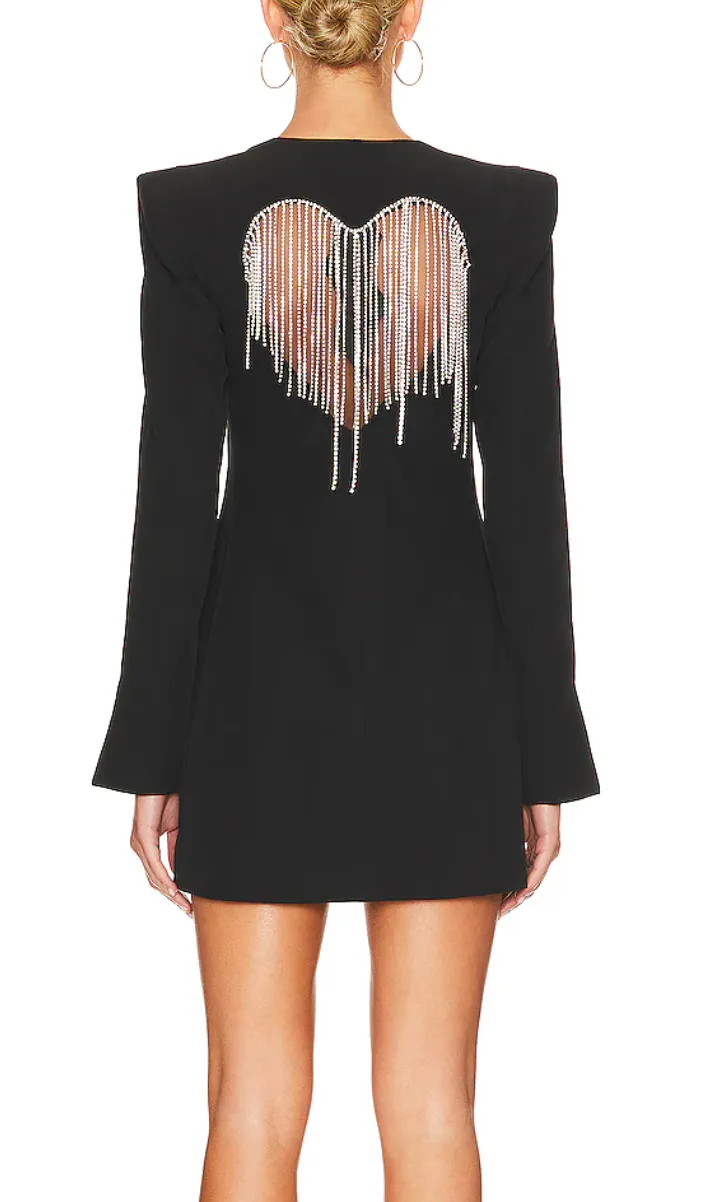 DIXIE DRESS- BLACK RHINESTONES FRINGES