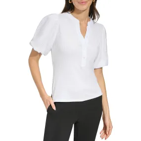 DKNY Womens Puff Sleeve Shirt Henley