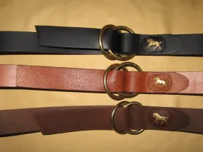 Double Ring Cowhide Leather Belt w/Horse Medallion