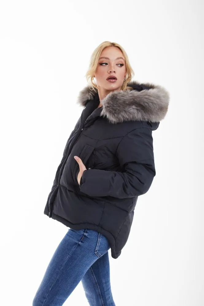 Double Second Charcoal Grey Oversized Dip Back Puffer