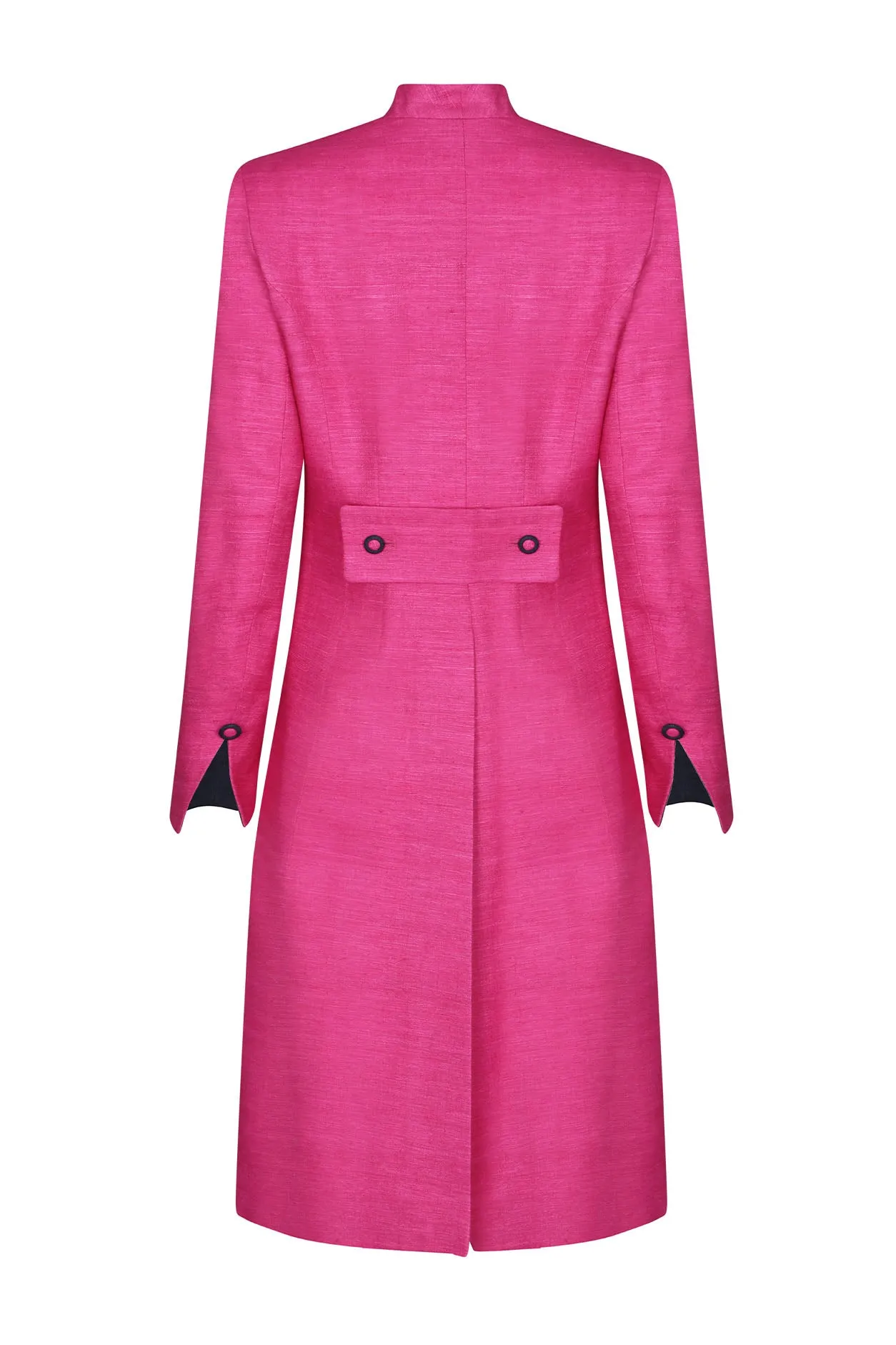 Dress Coat in Fuchsia and Navy Slubbed Silk Tussar - Leila