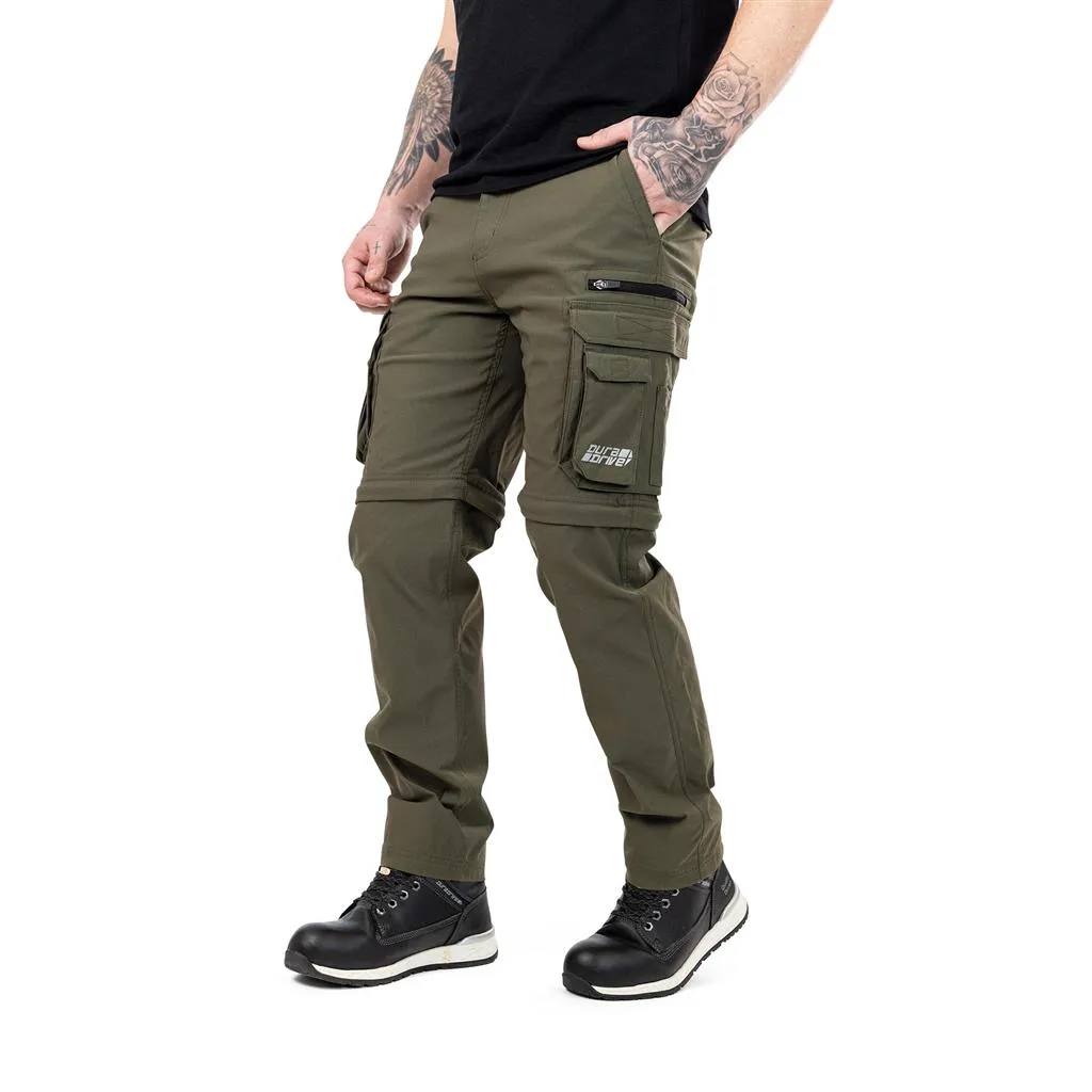 DuraDrive Olive/Charcoal 98% Nylon 2% Spandex Waistband: FLEX PRO Elastic ELEVATE Convertible Cargo Work Pant