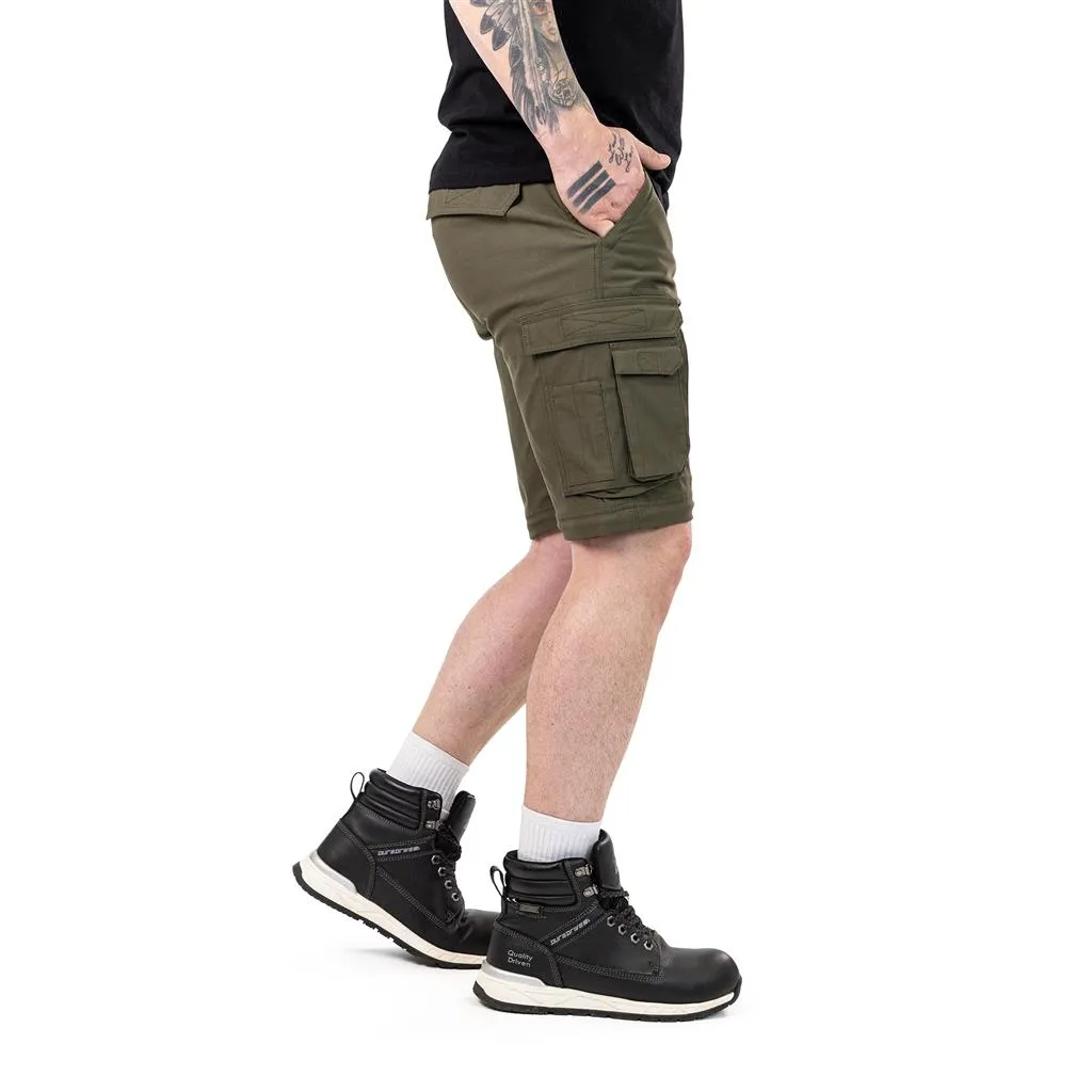 DuraDrive Olive/Charcoal 98% Nylon 2% Spandex Waistband: FLEX PRO Elastic ELEVATE Convertible Cargo Work Pant