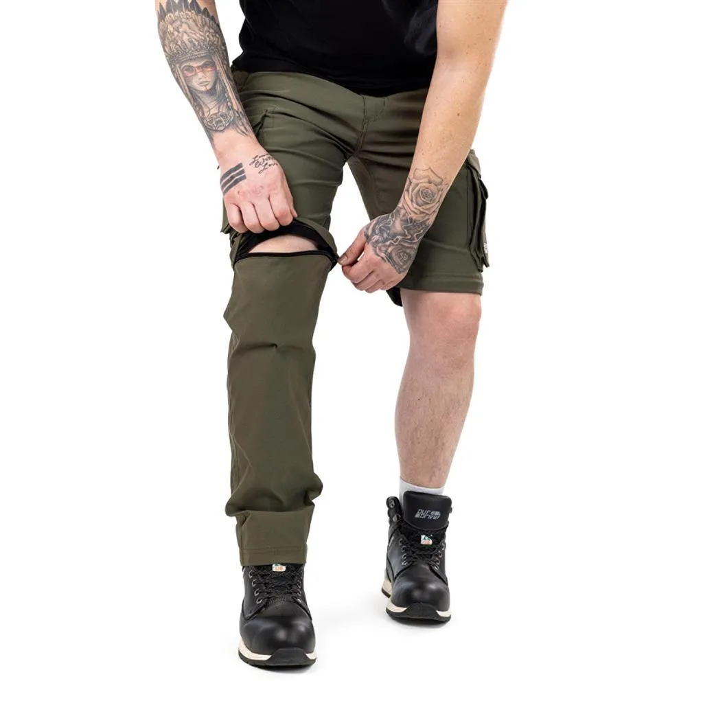 DuraDrive Olive/Charcoal 98% Nylon 2% Spandex Waistband: FLEX PRO Elastic ELEVATE Convertible Cargo Work Pant