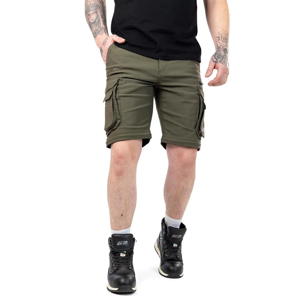 DuraDrive Olive/Charcoal 98% Nylon 2% Spandex Waistband: FLEX PRO Elastic ELEVATE Convertible Cargo Work Pant