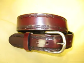 Embossed Barbed Wire Edges Latigo Leather Belt