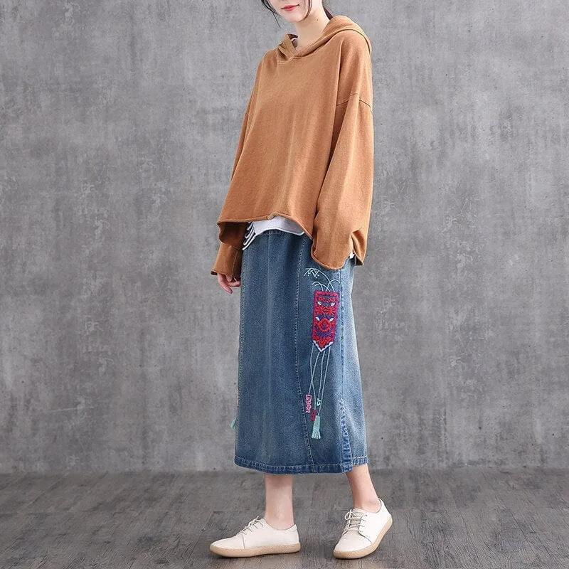 Embroidered Vintage Denim Skirt