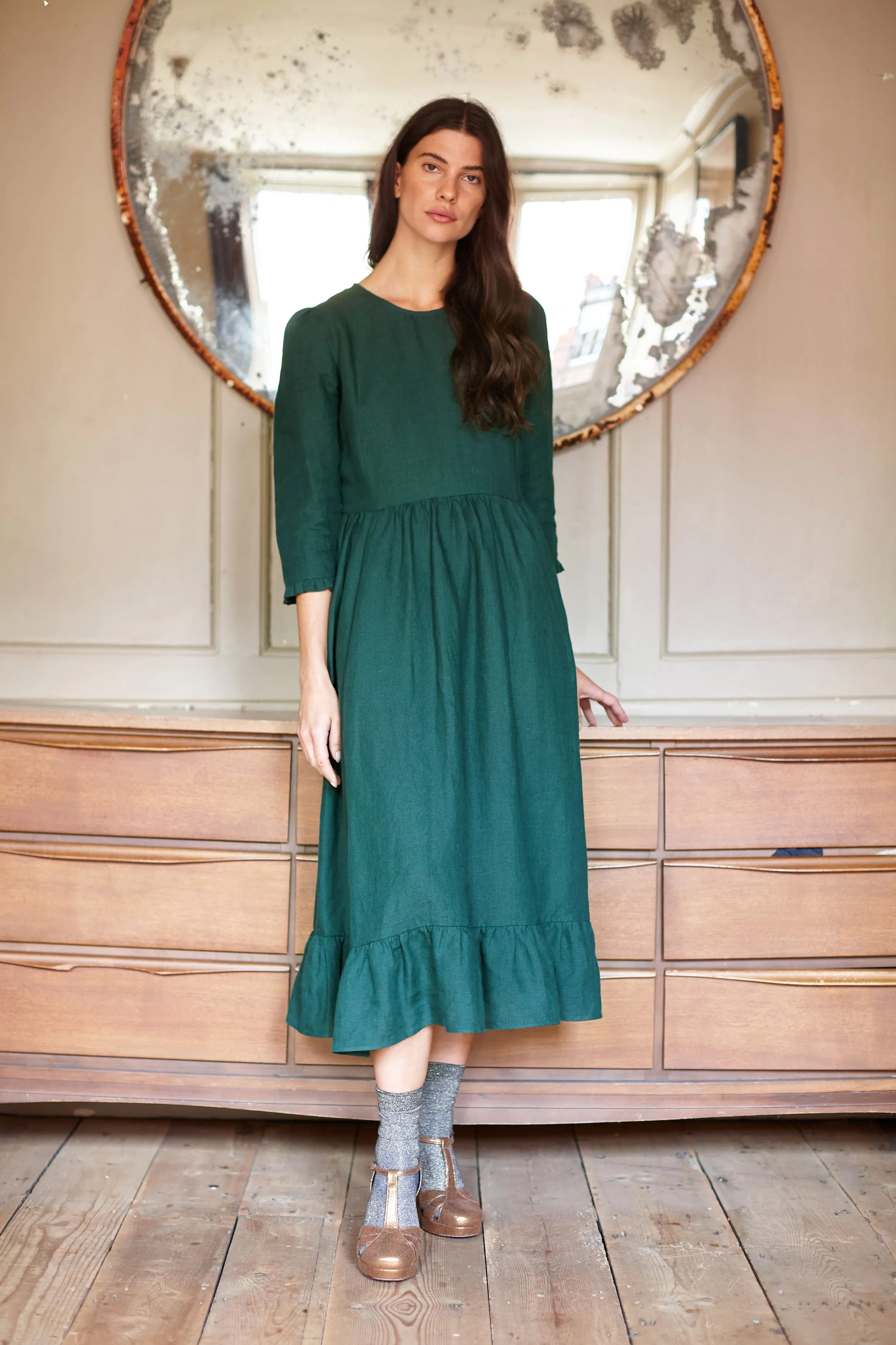 Evergreen Linen Somerset Prairie Dress