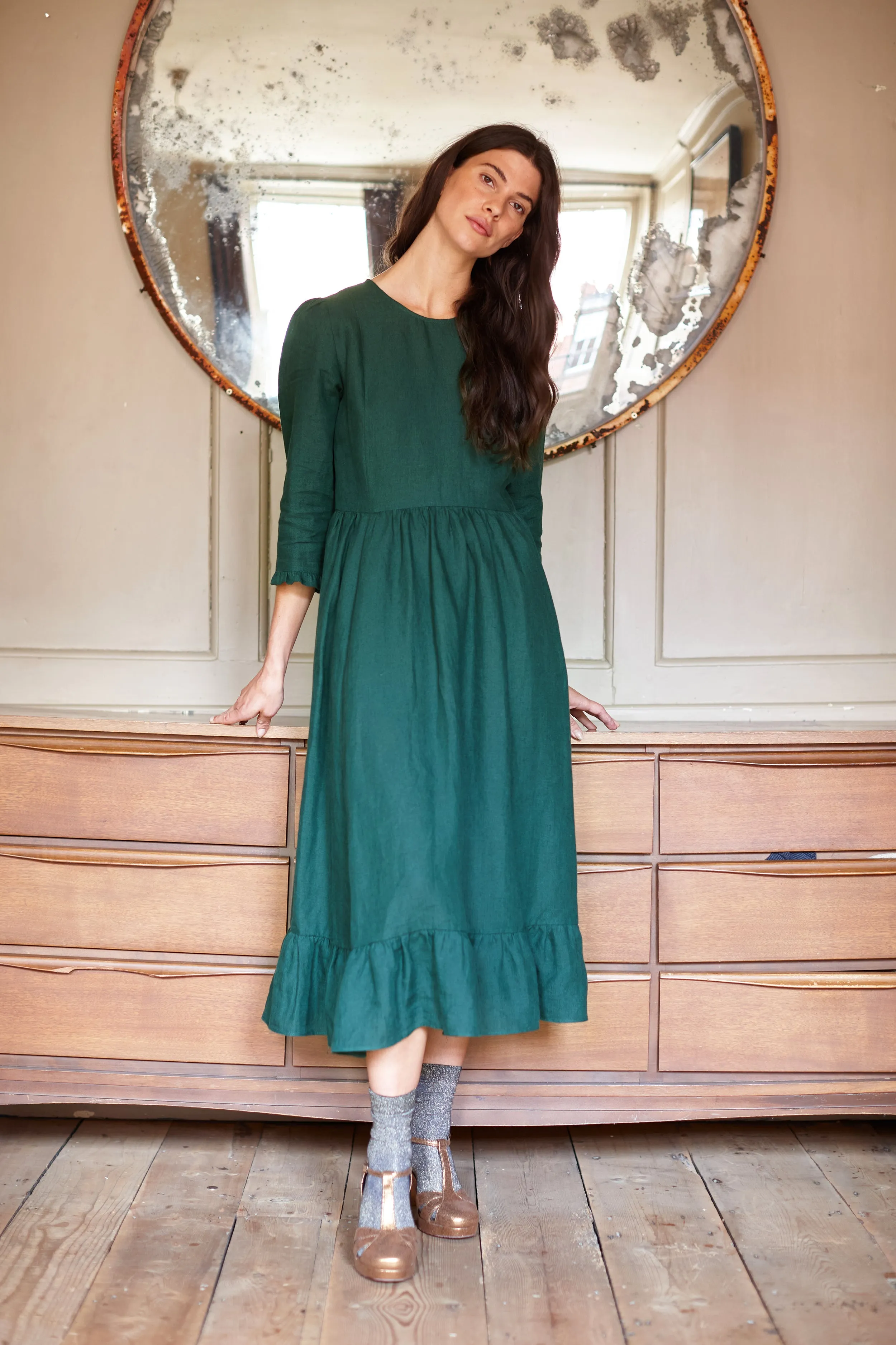 Evergreen Linen Somerset Prairie Dress