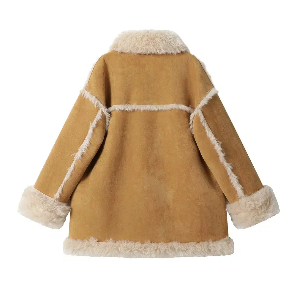 Faux Fur Trim Shearling Coat