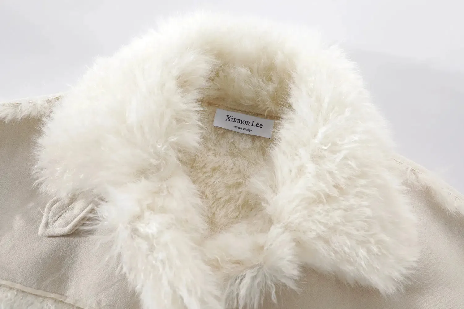 Faux Fur Trim Shearling Coat