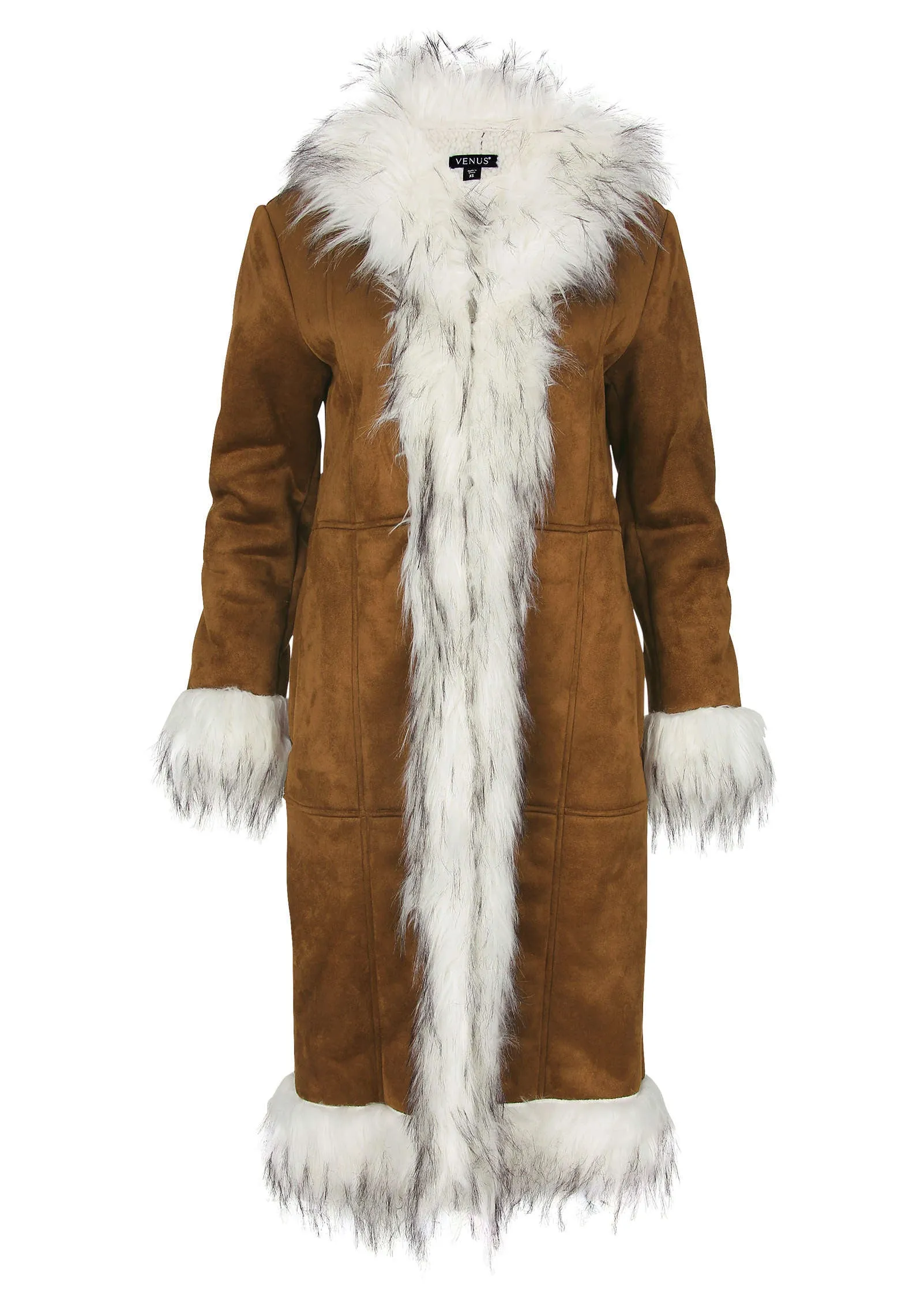 Faux Suede And Sherpa Coat - Tan