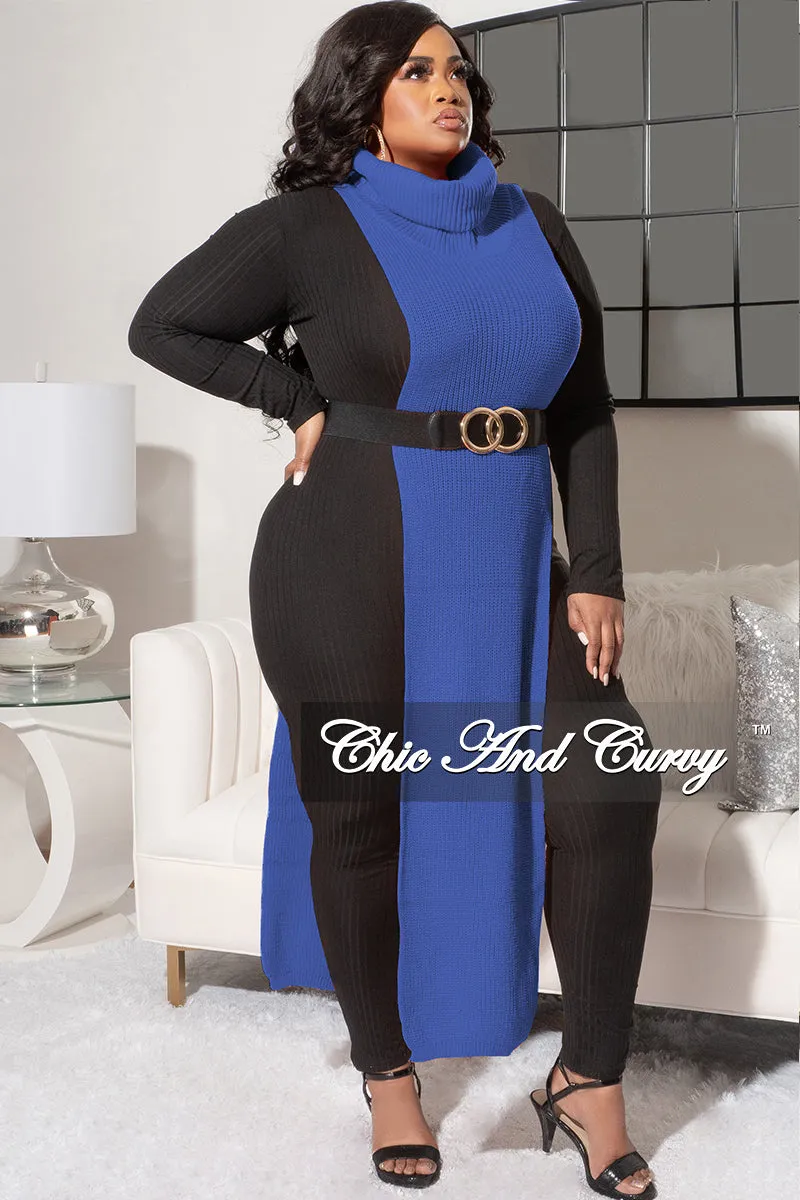 *Final Sale Plus Size Knitted Sleeveless Turtleneck Poncho in Royal Blue