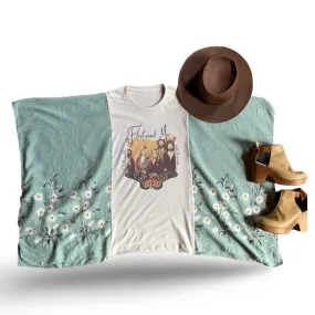 Fleetwood Mac Butterfly Inspired Sage Daisy Embroidered Poncho - LIMITED RELEASE