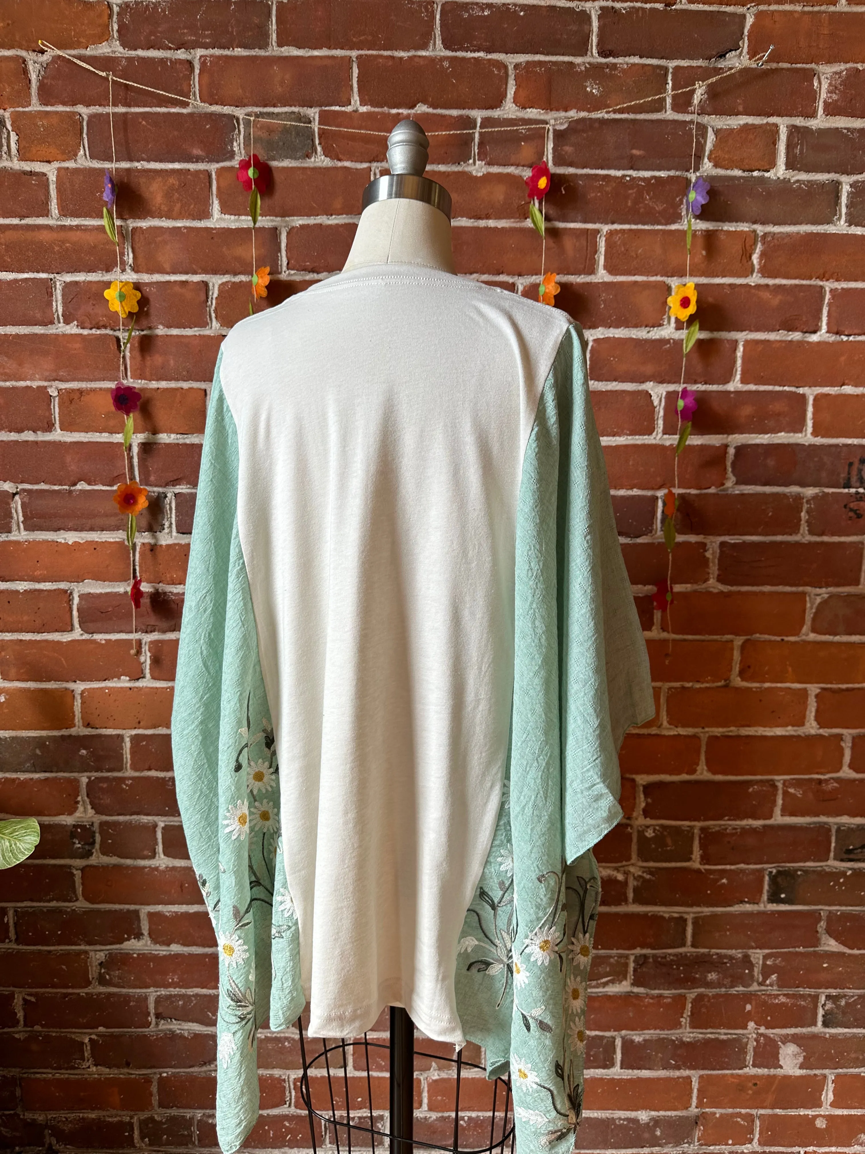 Fleetwood Mac Butterfly Inspired Sage Daisy Embroidered Poncho - LIMITED RELEASE