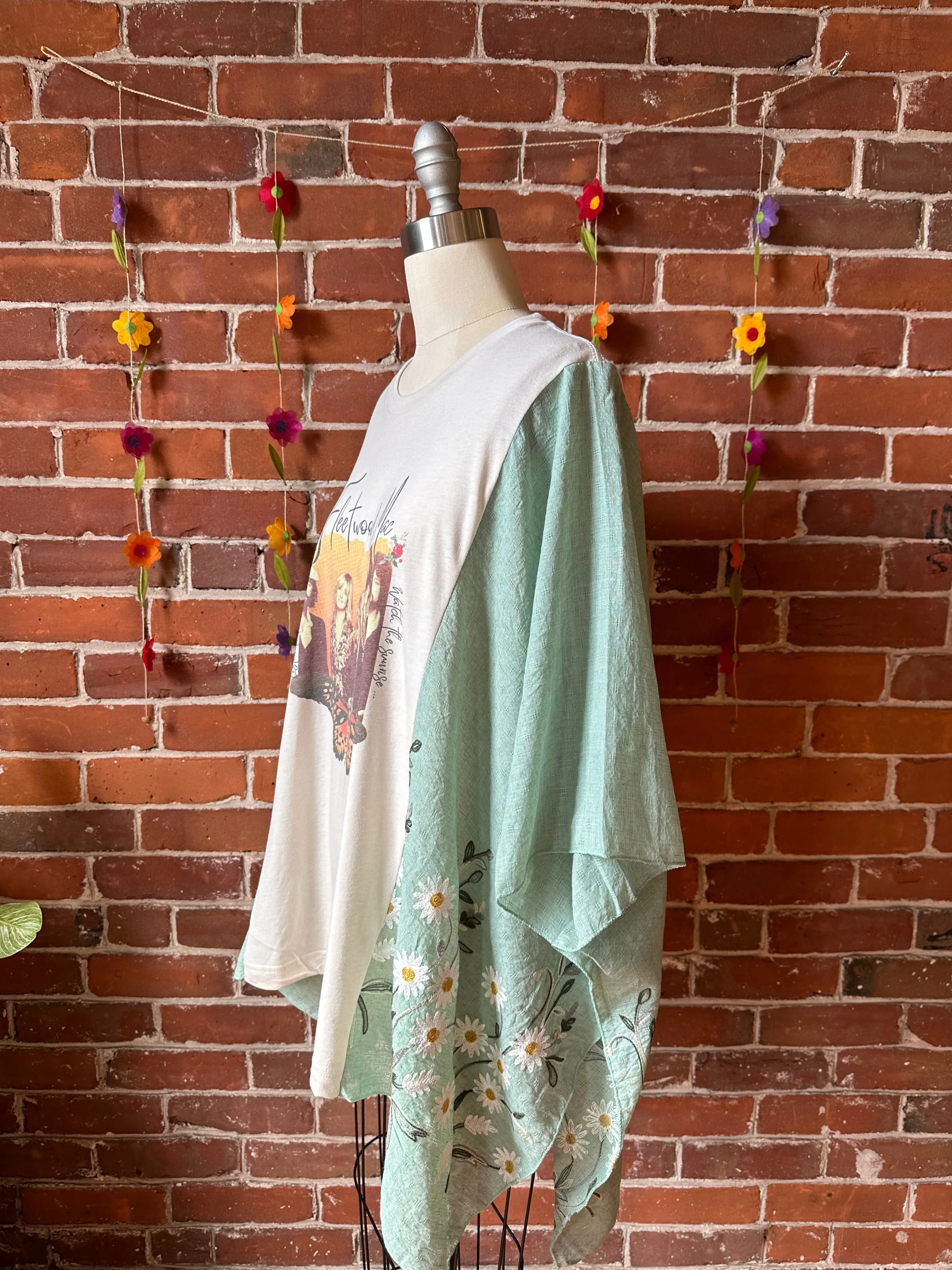 Fleetwood Mac Butterfly Inspired Sage Daisy Embroidered Poncho - LIMITED RELEASE