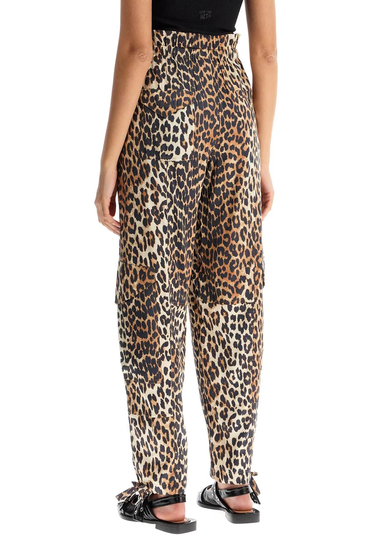 Ganni leopard print satin cargo pants