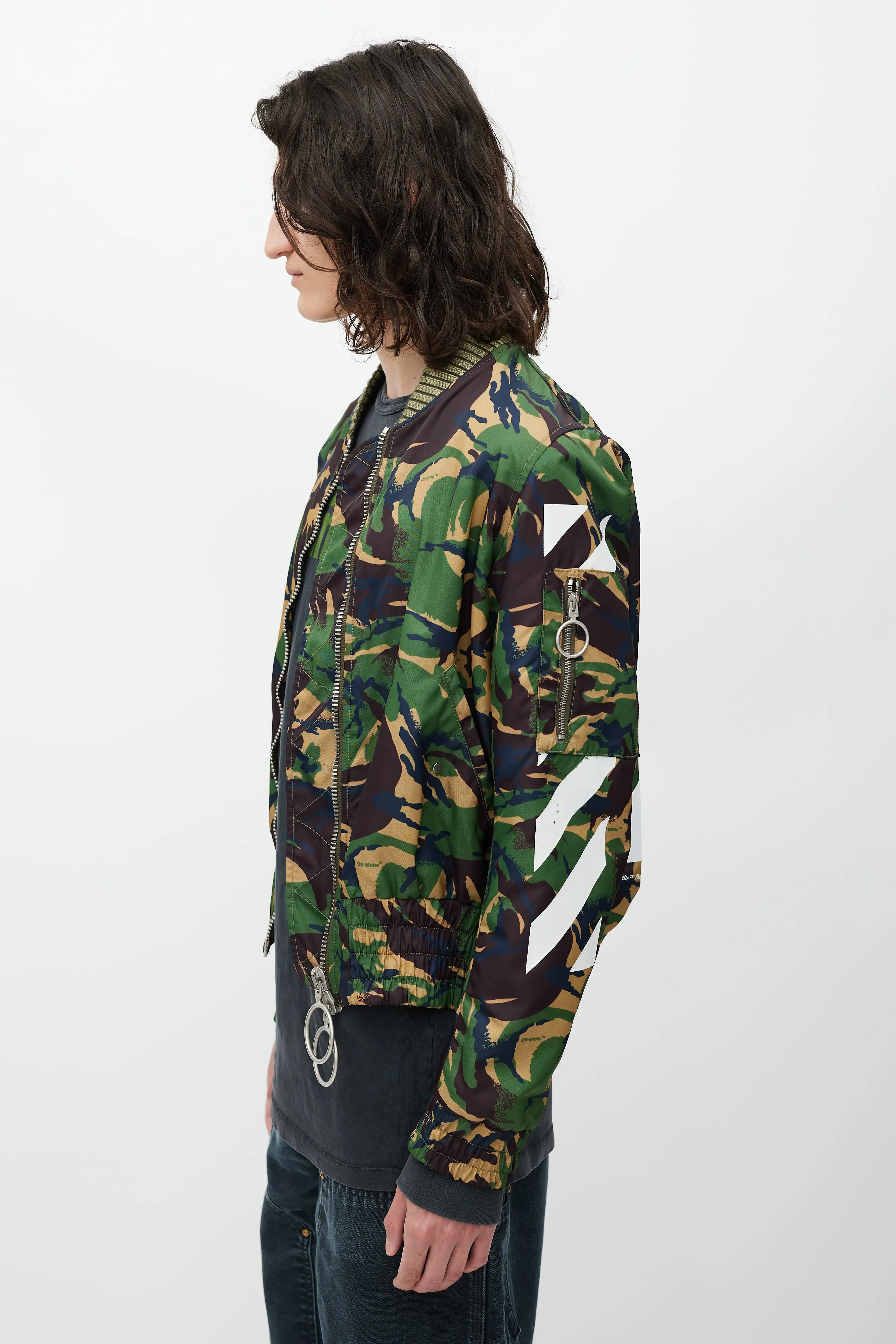 Green & Multicolour Camo Logo Bomber Jacket