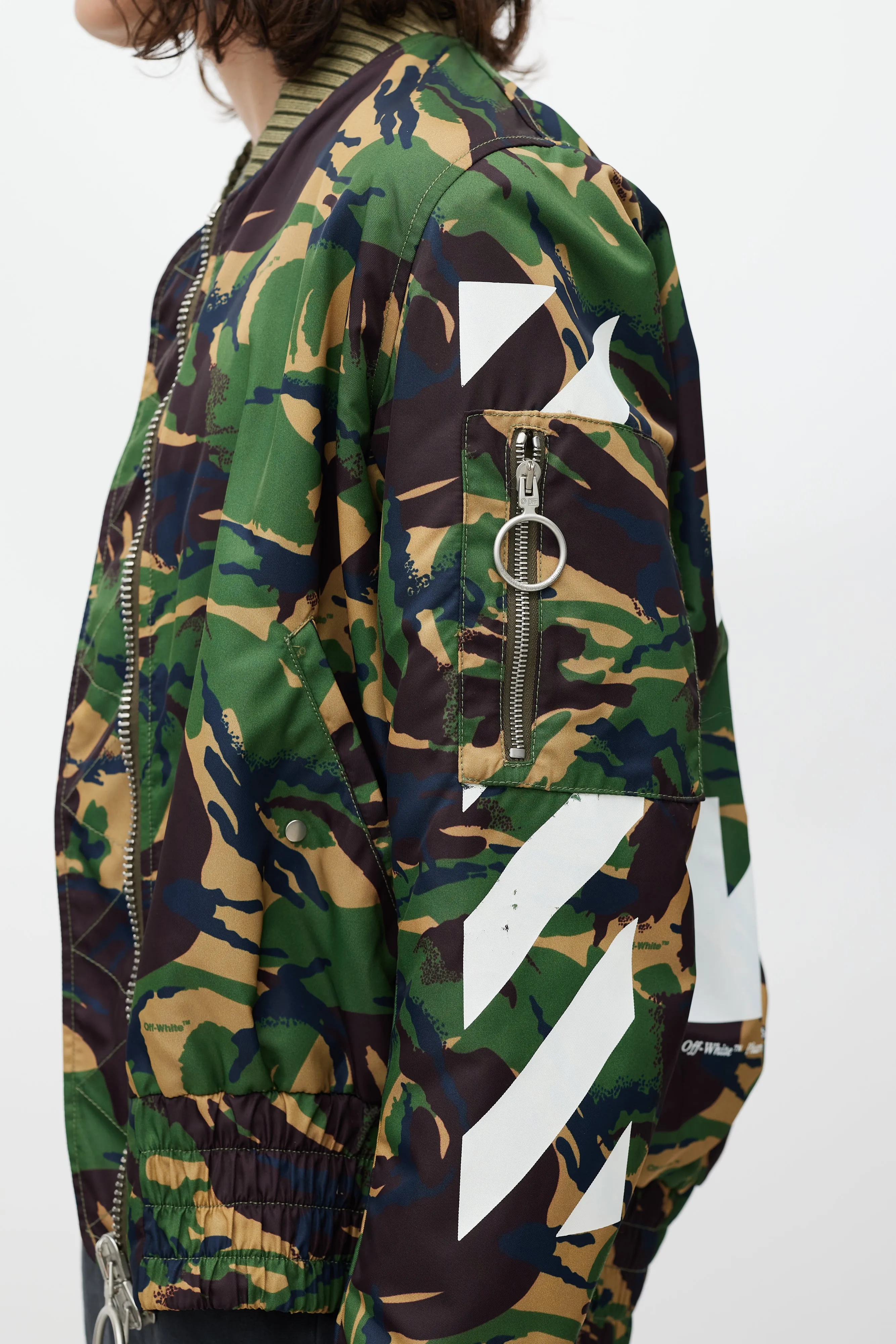 Green & Multicolour Camo Logo Bomber Jacket