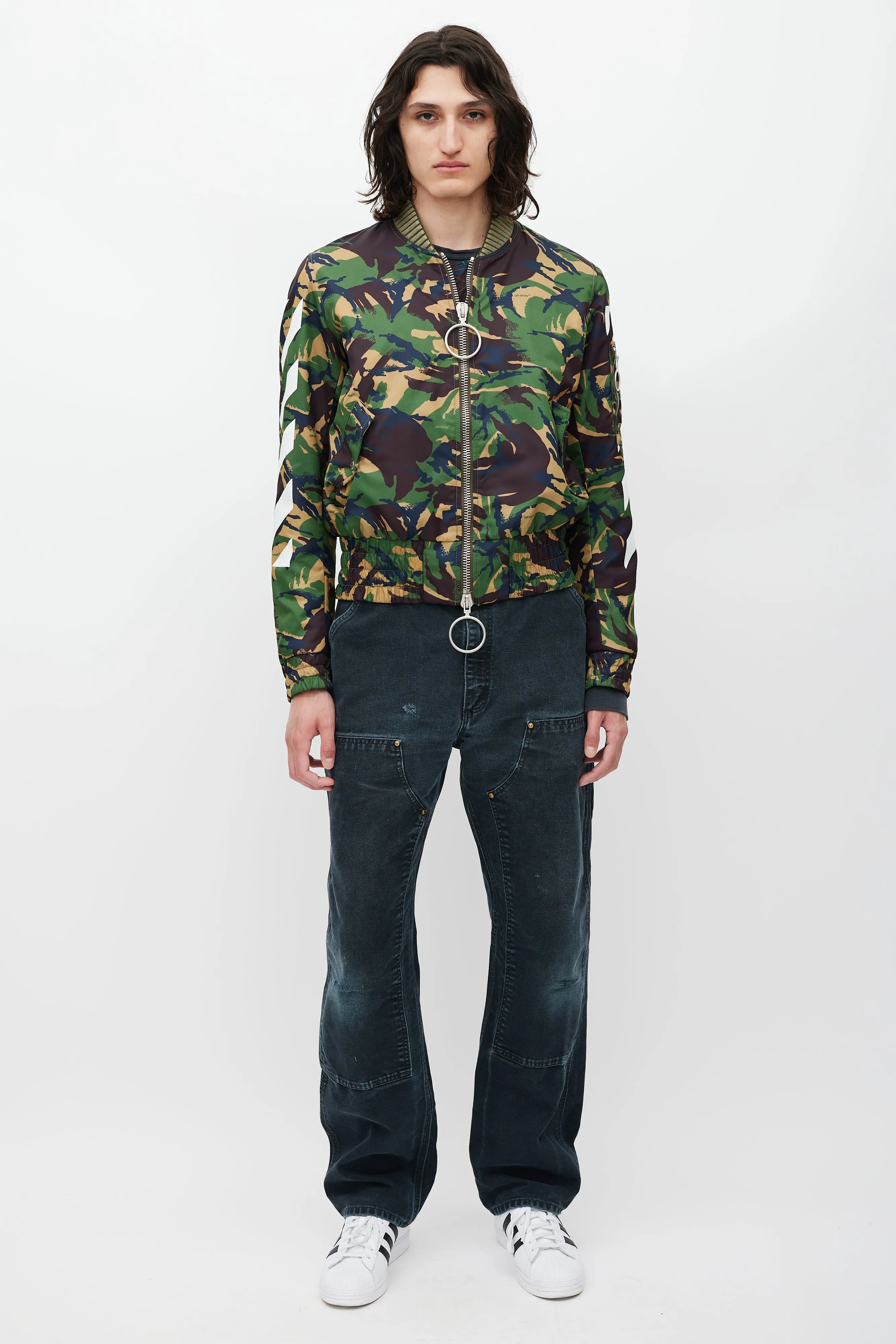 Green & Multicolour Camo Logo Bomber Jacket