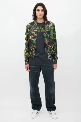 Green & Multicolour Camo Logo Bomber Jacket