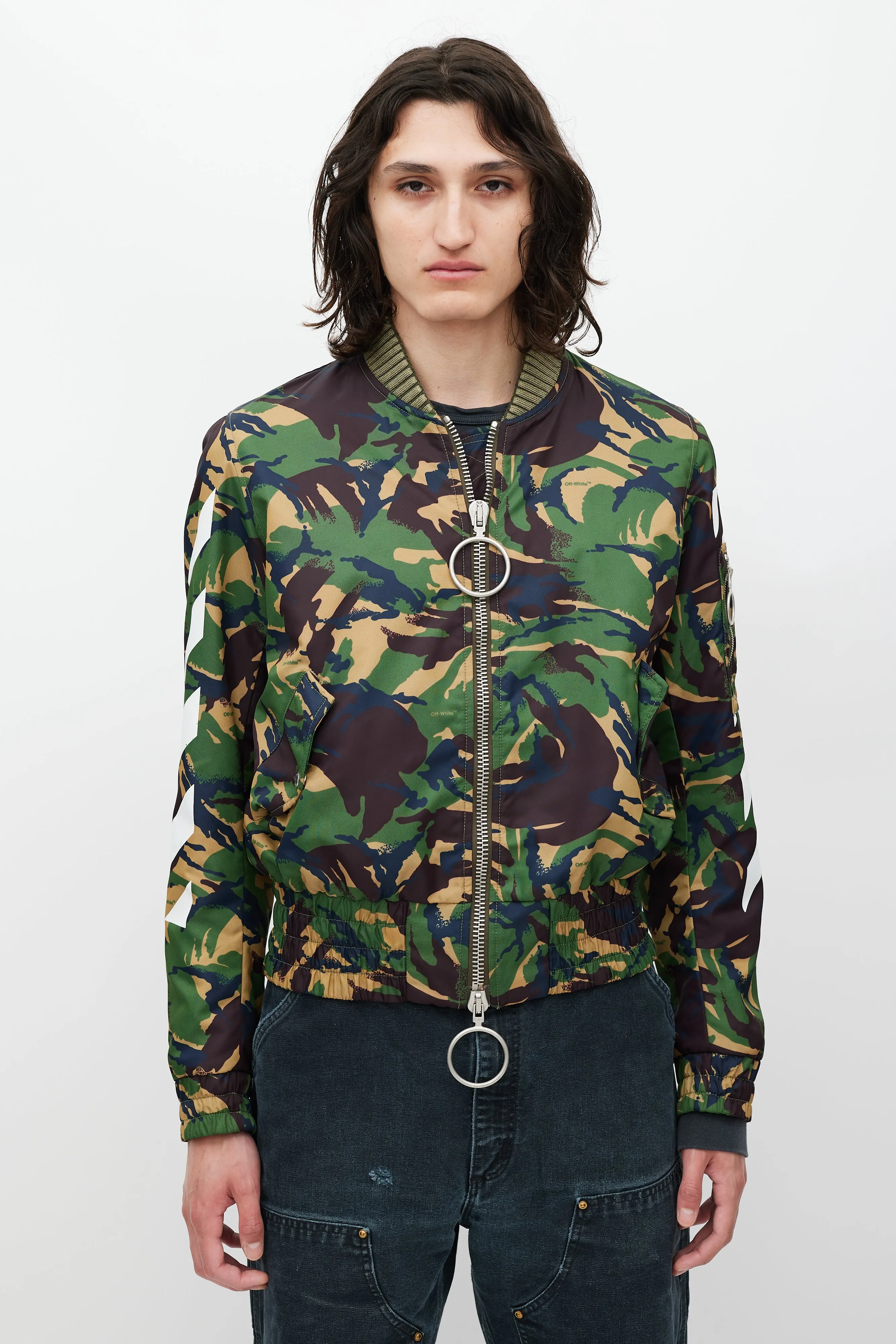 Green & Multicolour Camo Logo Bomber Jacket