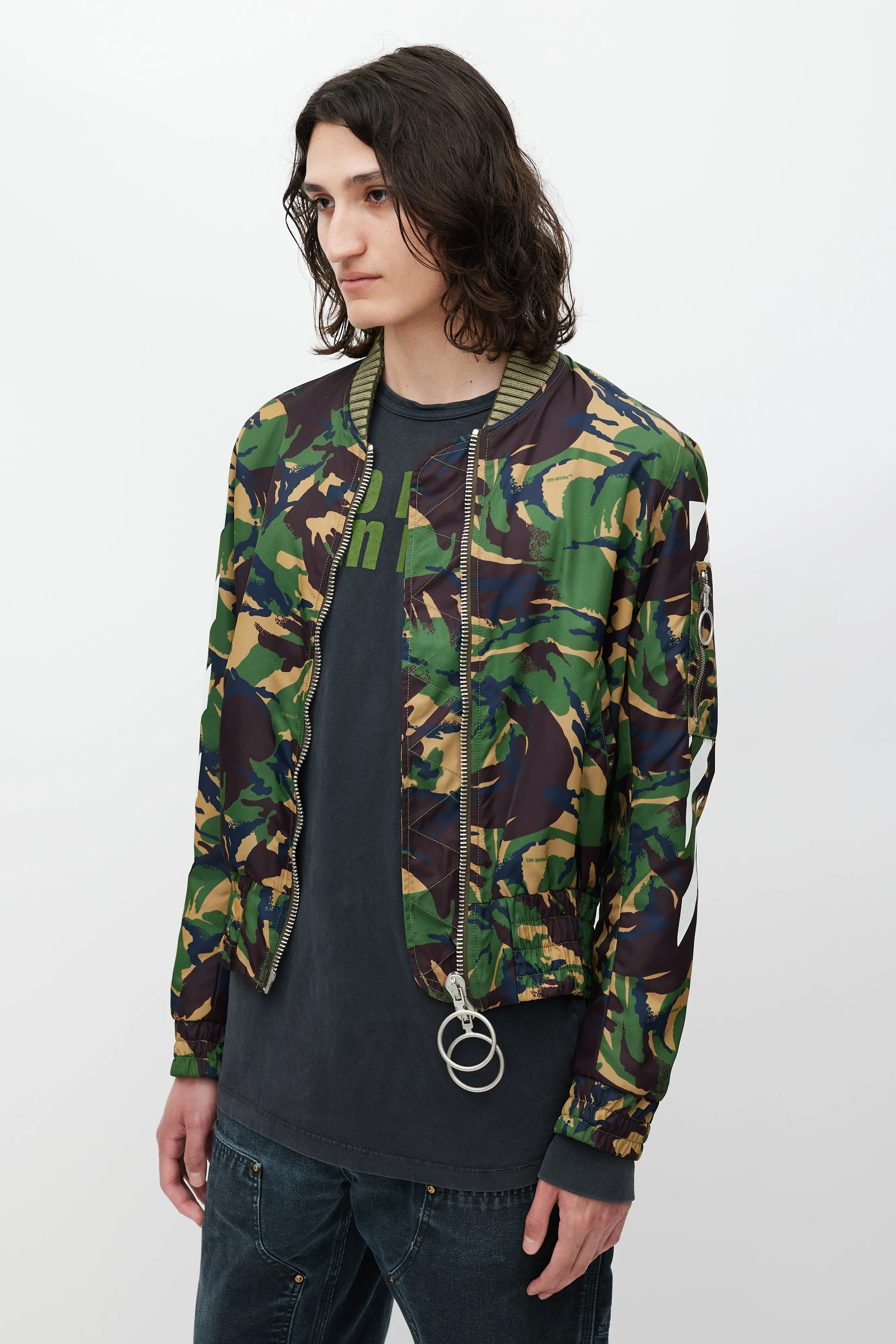 Green & Multicolour Camo Logo Bomber Jacket