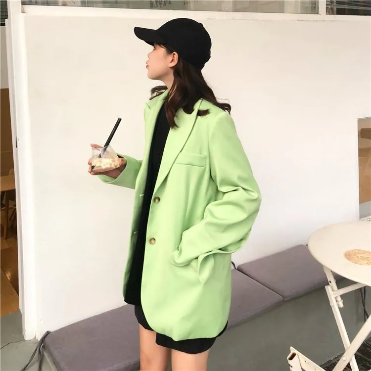 Green Khaki Ulzzang Oversized Blazer Jacket