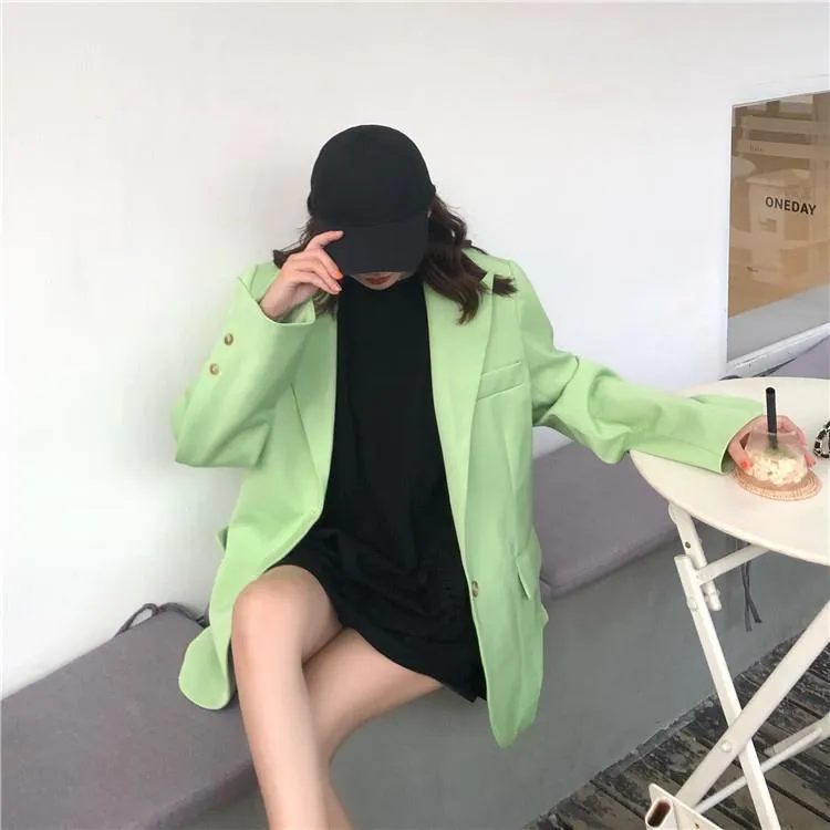 Green Khaki Ulzzang Oversized Blazer Jacket