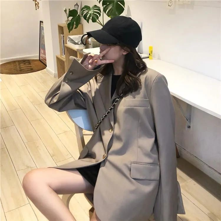 Green Khaki Ulzzang Oversized Blazer Jacket