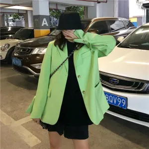 Green Khaki Ulzzang Oversized Blazer Jacket