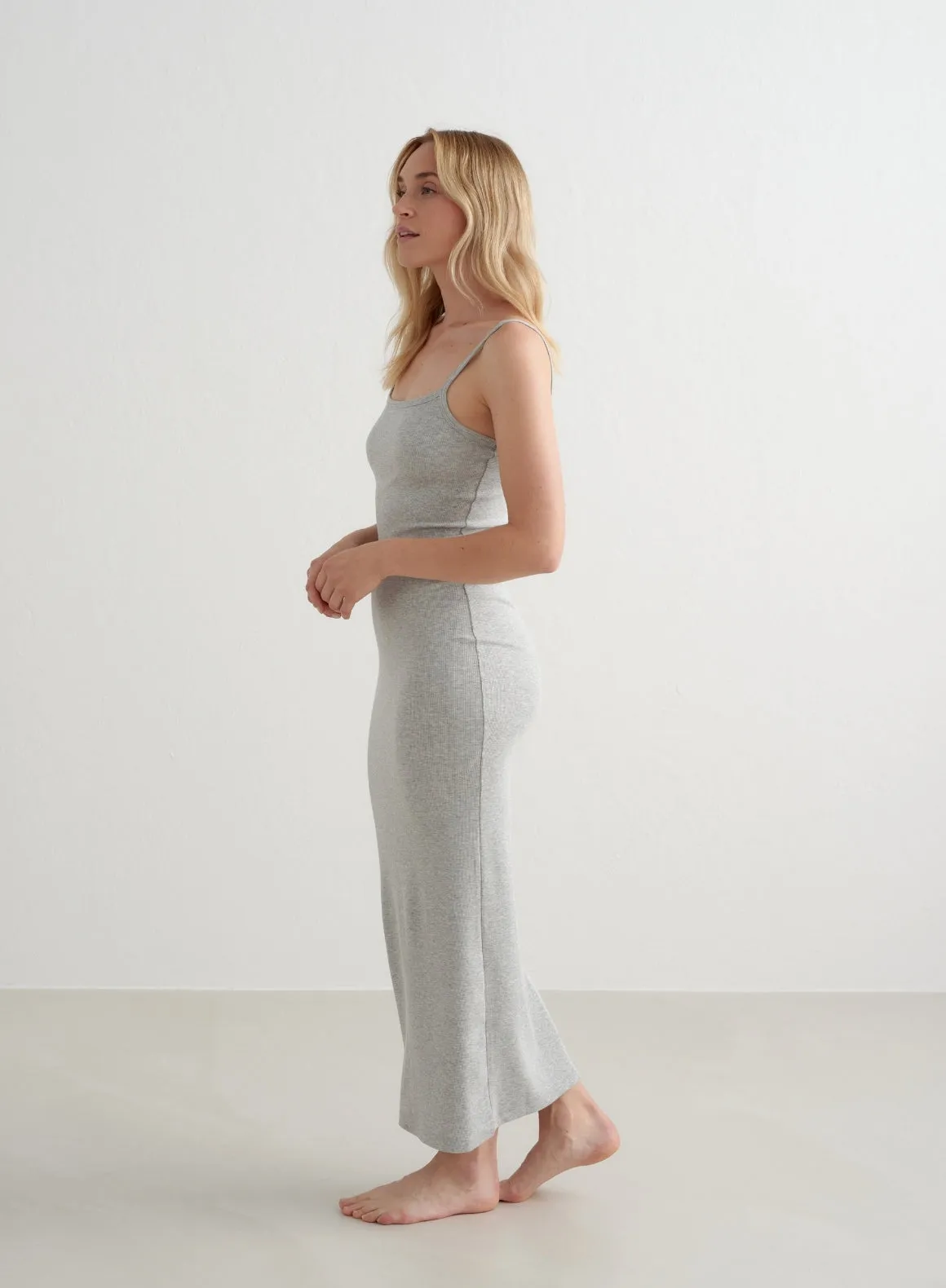 Grey Melange Ease Ribbed Slip Dress