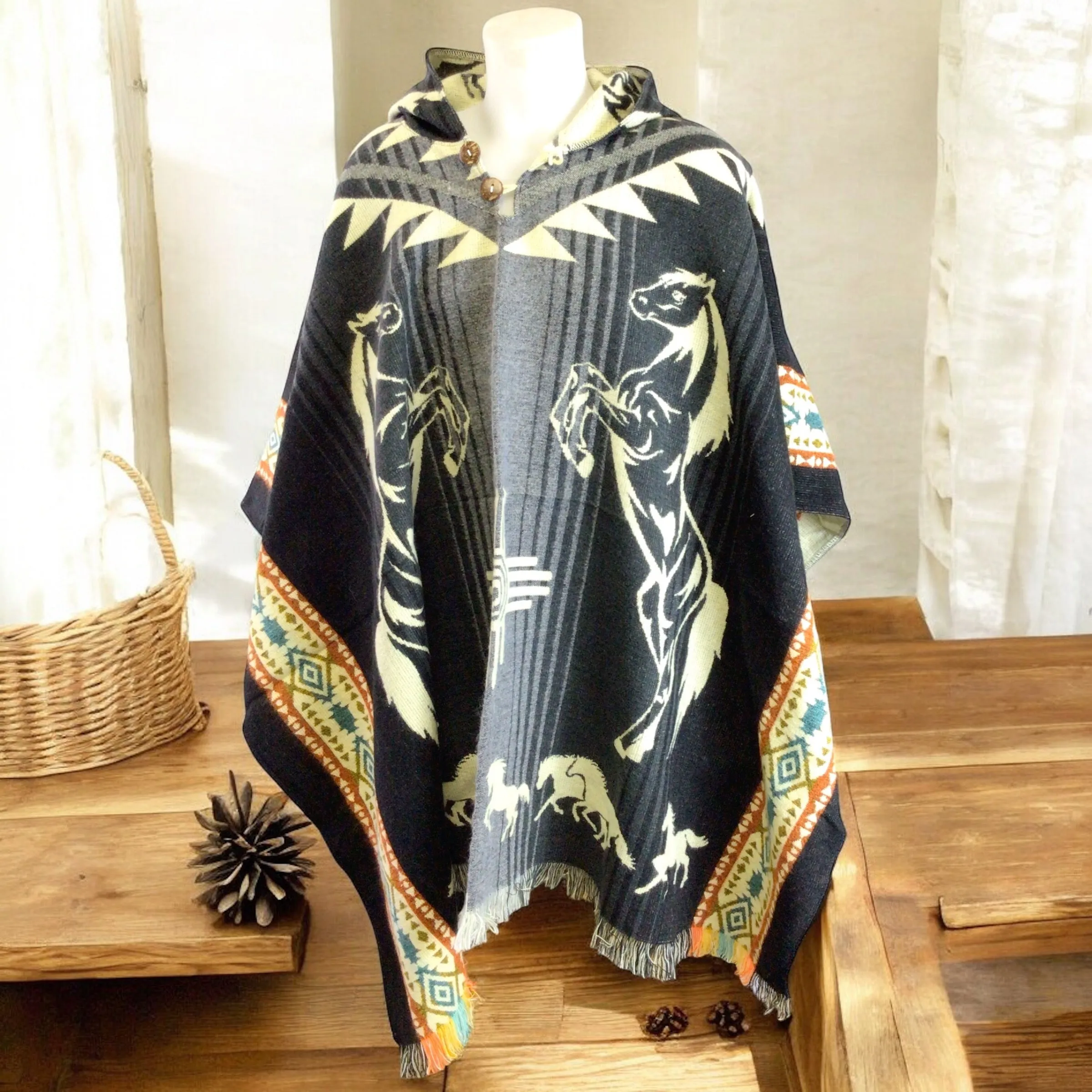 Handmade Ponchos black ( horse)