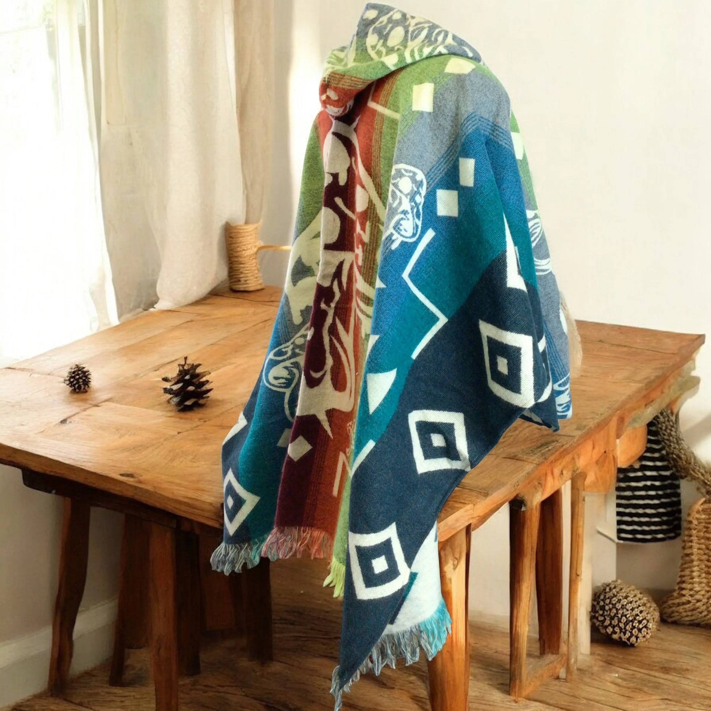 Handmade Ponchos blue and brown ( mushroom )