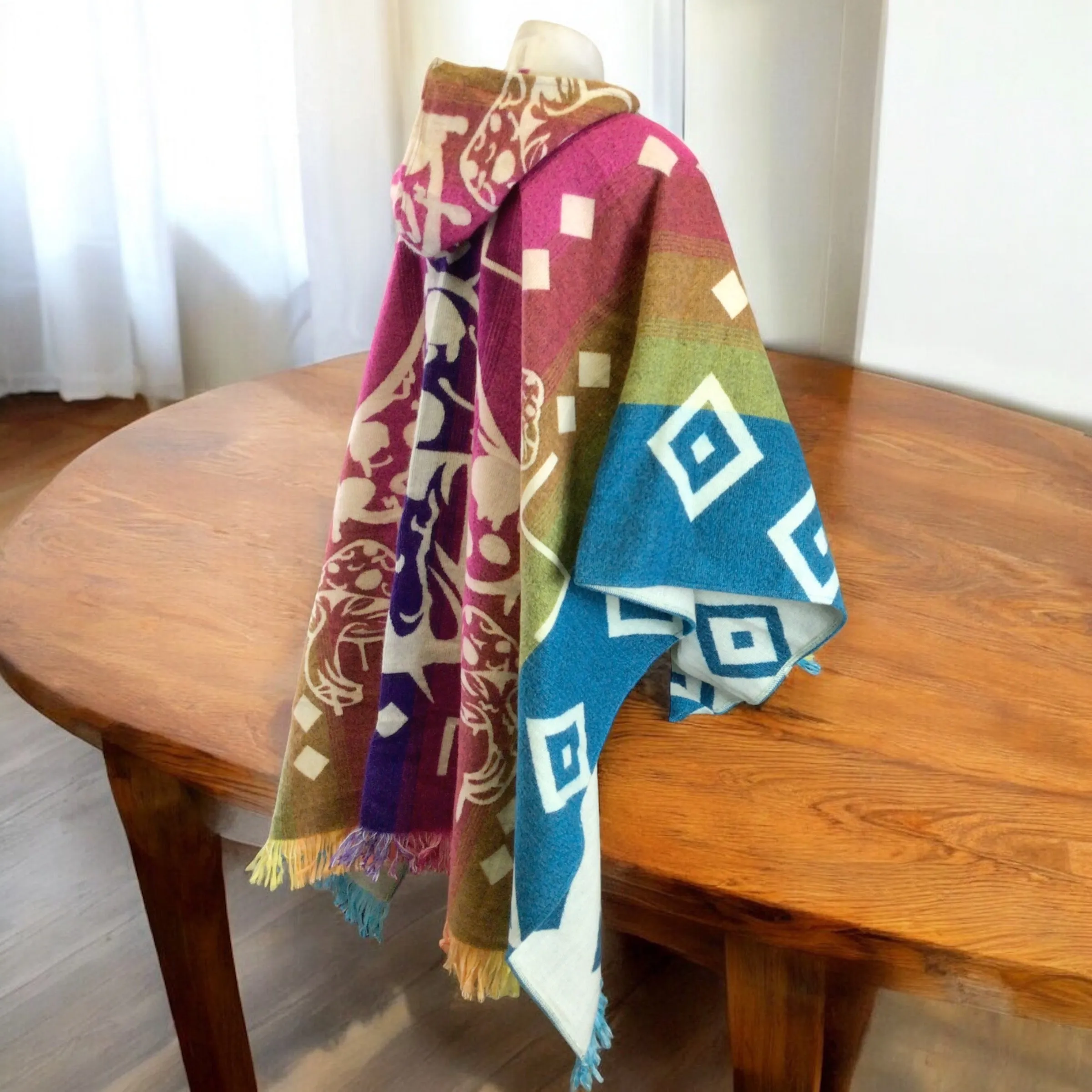 Handmade Ponchos pink and blue ( mushroom )